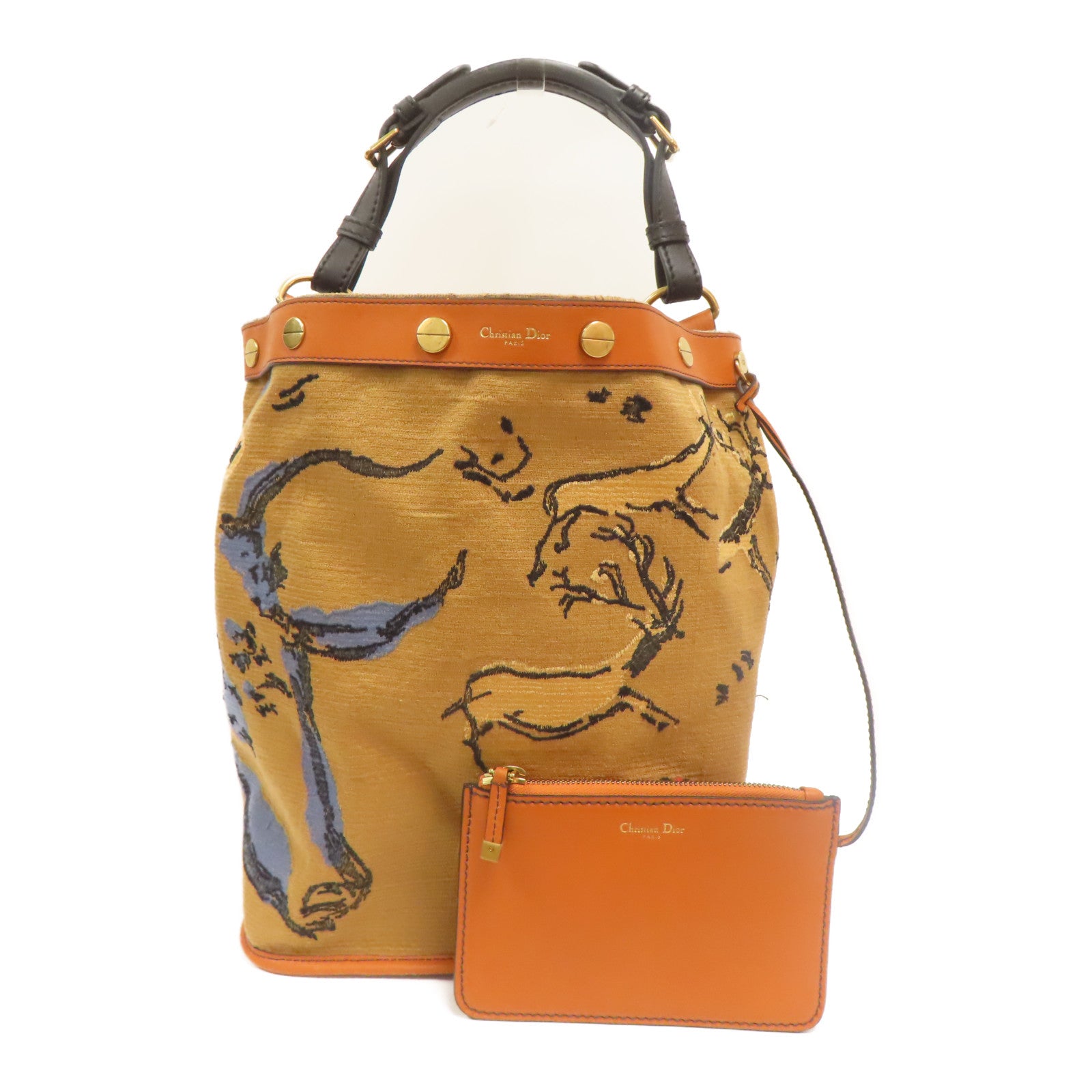 Dior 【激減優惠】帆布/牛皮皮革Shoulder Bag金扣肩背袋啡色