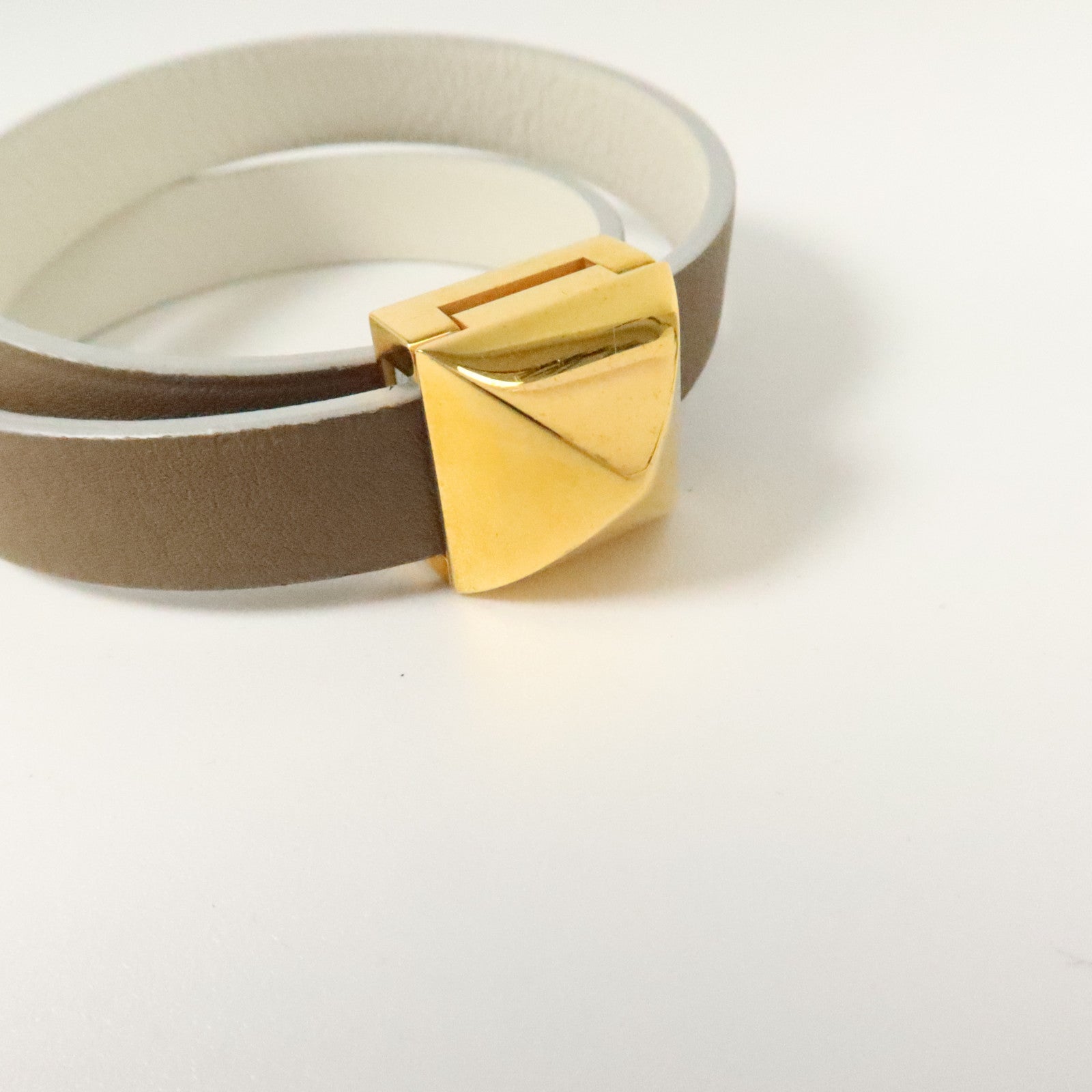 HERMES Swift皮革Medor Infini Double金扣手鏈Etoupe/Blanc