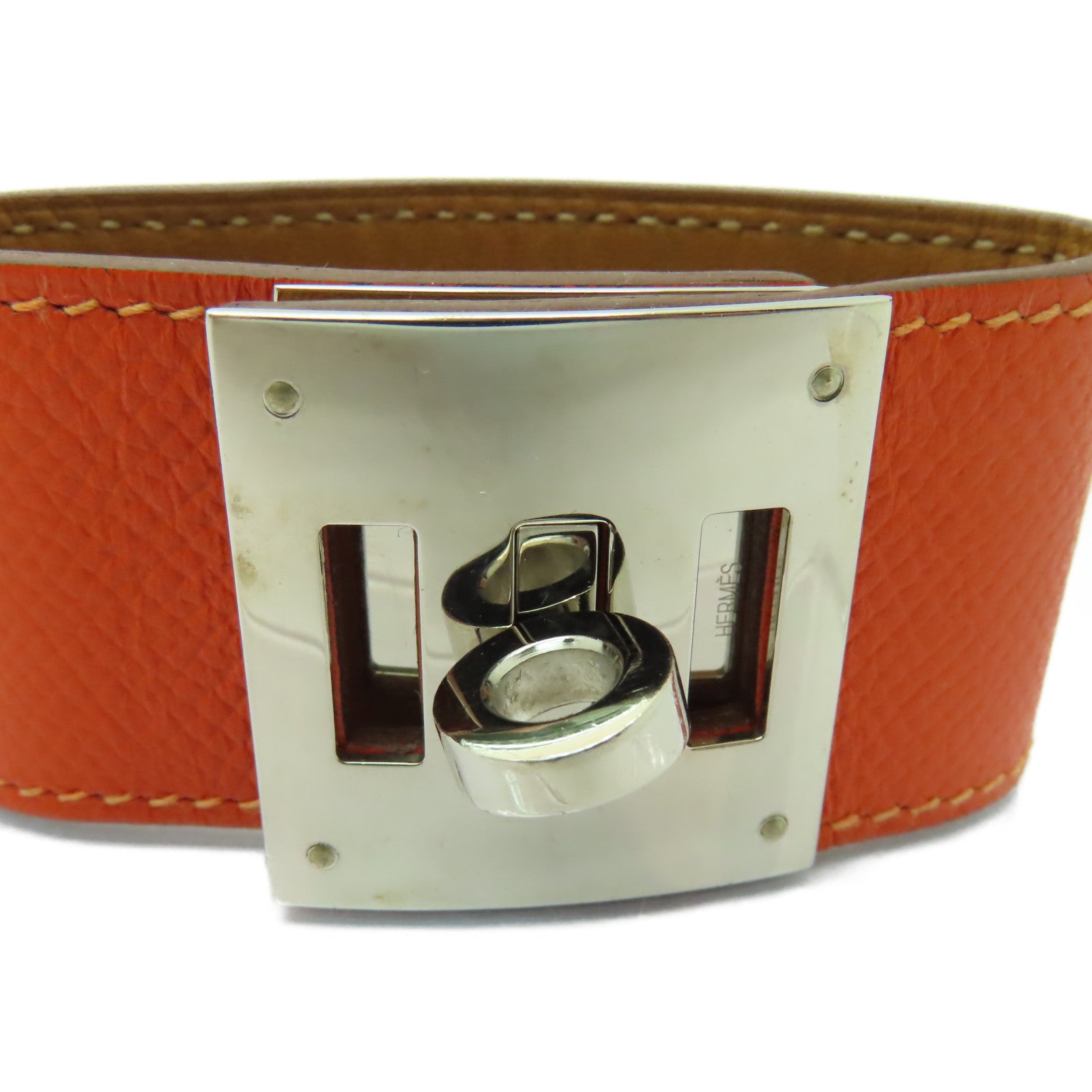 HERMES 【激減優惠】Epsom皮革Kelly Dog銀扣手鐲橙色