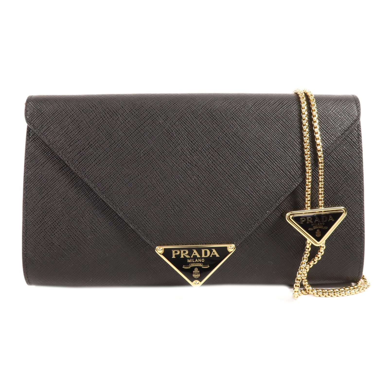 PRADA 【激減優惠】牛皮皮革Chain Shoulder金扣鏈帶肩背袋