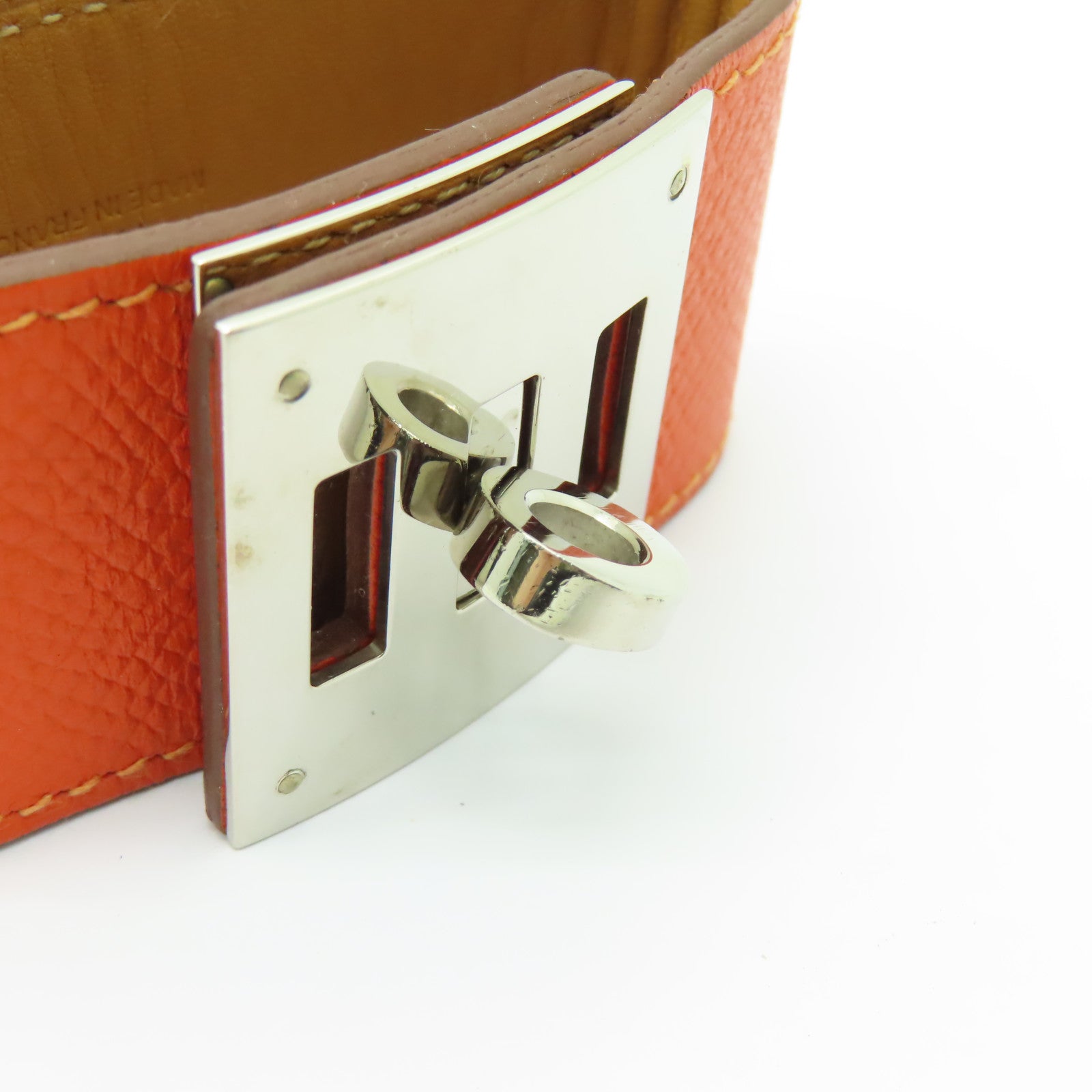HERMES 【激減優惠】Epsom皮革Kelly Dog銀扣手鐲橙色