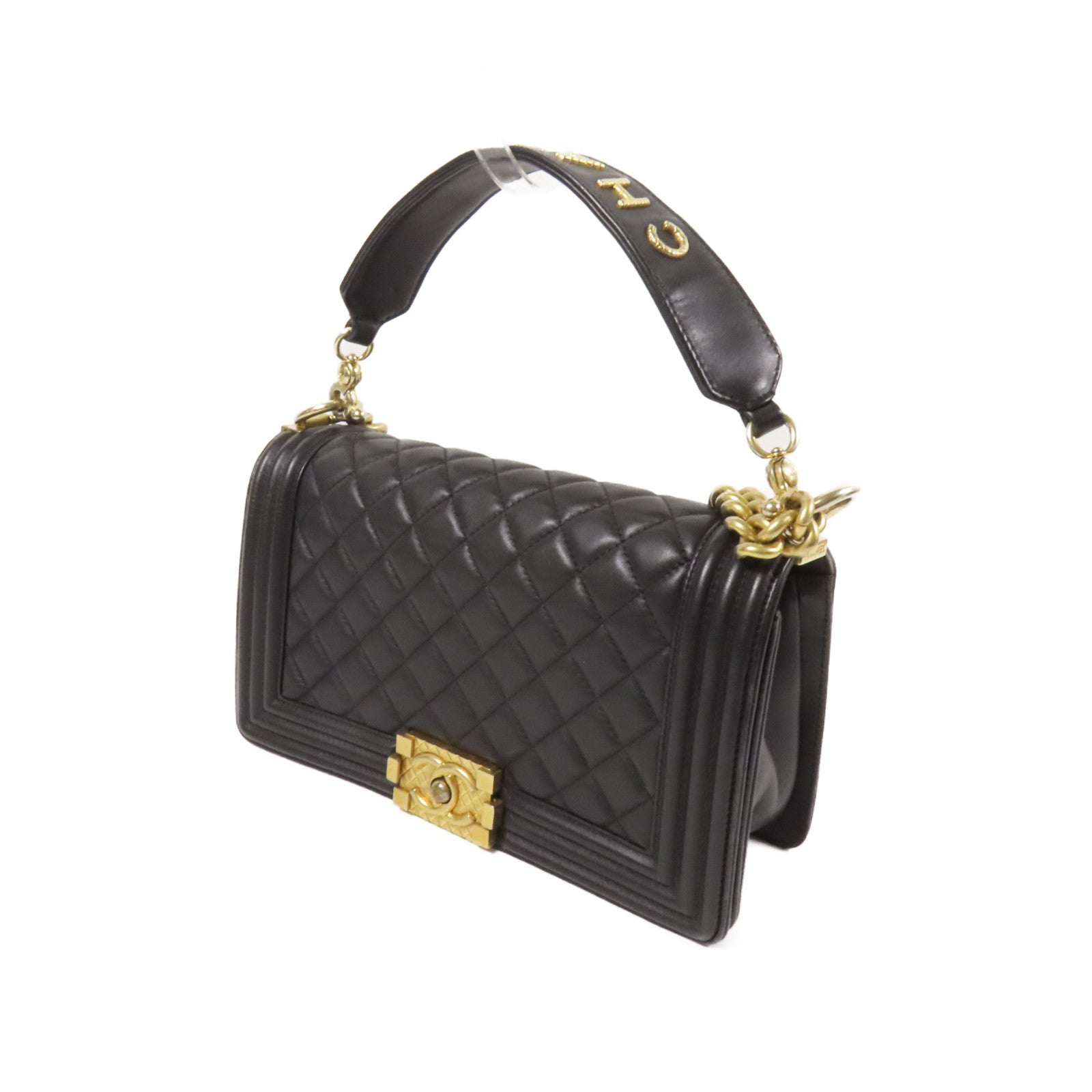 CHANEL 羊皮皮革Boy 25 2Way Shoulder Bag金扣鏈帶手挽肩背兩用袋