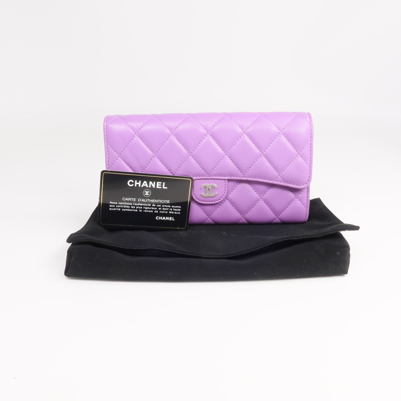 CHANEL 羊皮皮革Long Wallet銀扣長錢包