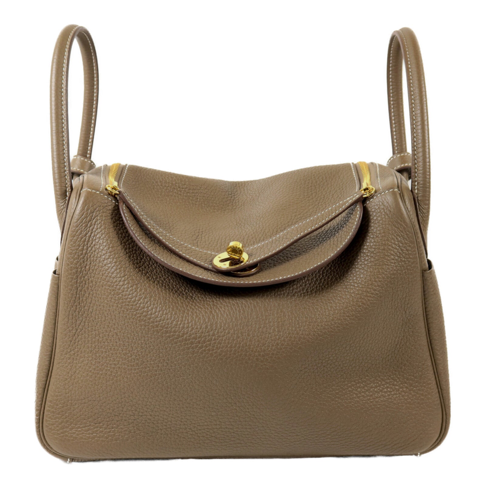 HERMES Clemence皮革Lindy 30金扣手挽肩背兩用袋Etoupe