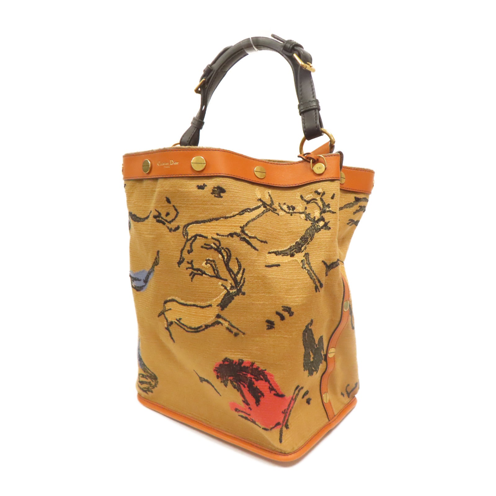 Dior 【激減優惠】帆布/牛皮皮革Shoulder Bag金扣肩背袋啡色