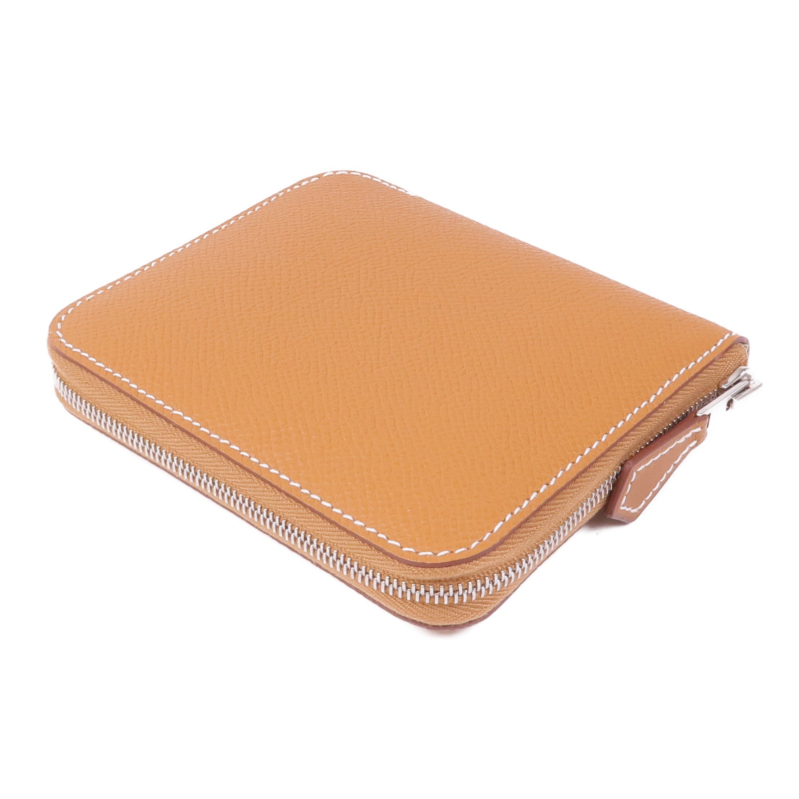 HERMES Epsom皮革Silk In Compact Wallet銀扣錢包Gold