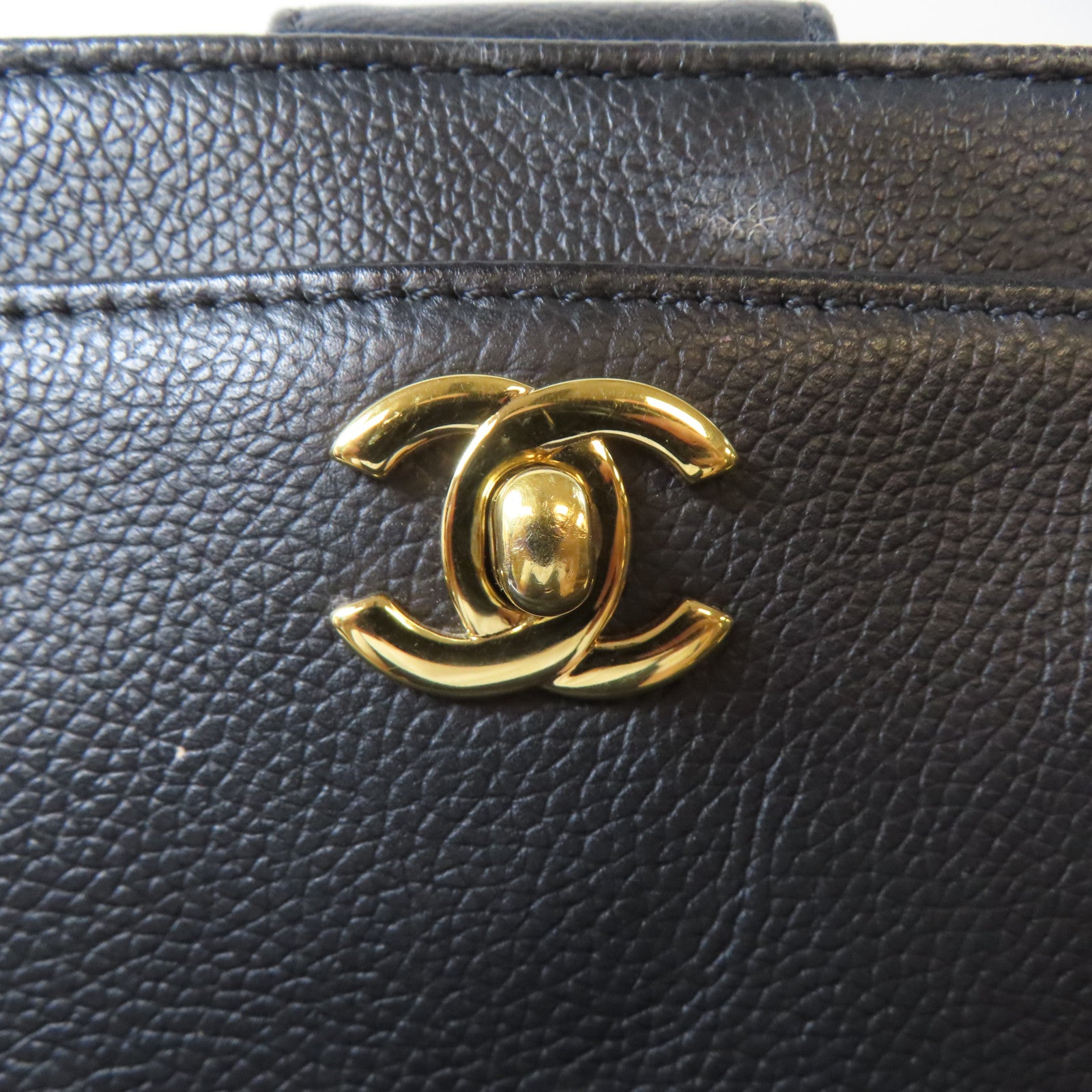 CHANEL 牛皮皮革Handbag金扣手挽袋黑色