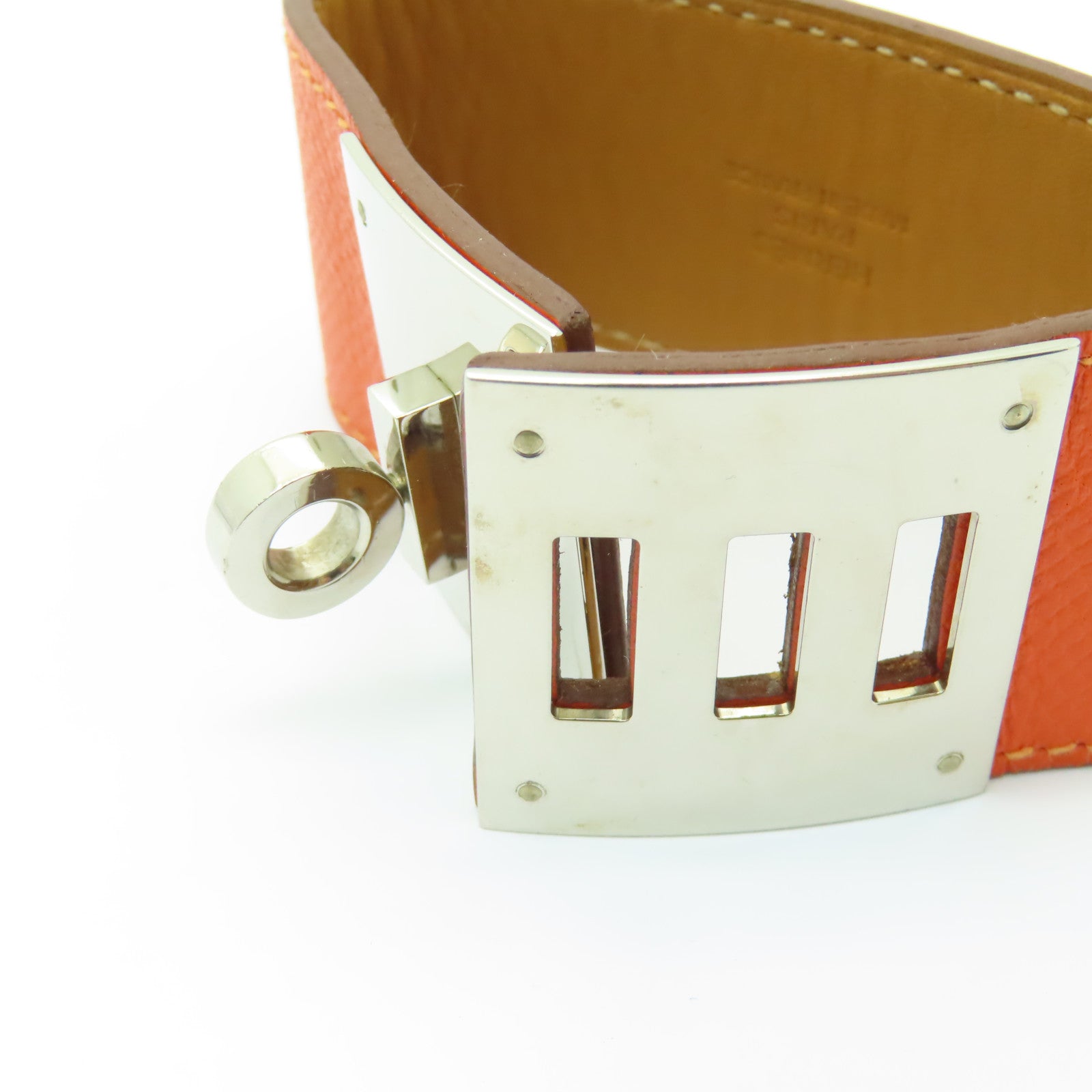 HERMES 【激減優惠】Epsom皮革Kelly Dog銀扣手鐲橙色