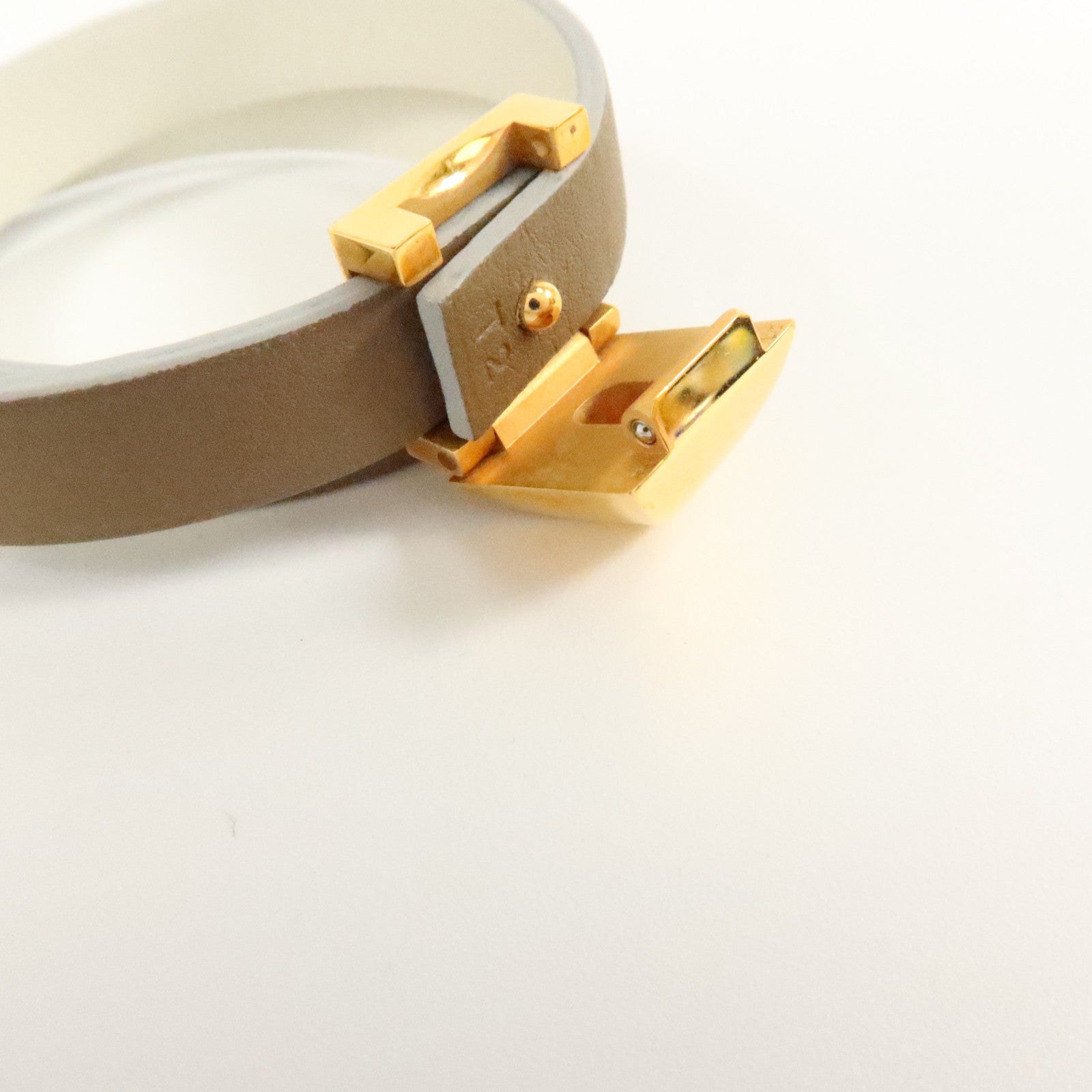 HERMES Swift皮革Medor Infini Double金扣手鏈Etoupe/Blanc