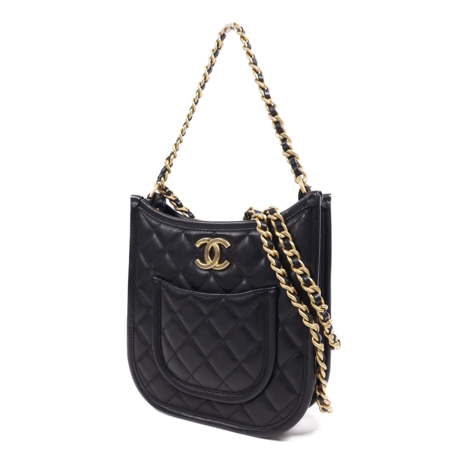 CHANEL 牛皮皮革Chanel Hobo金扣鏈帶手挽肩背兩用袋