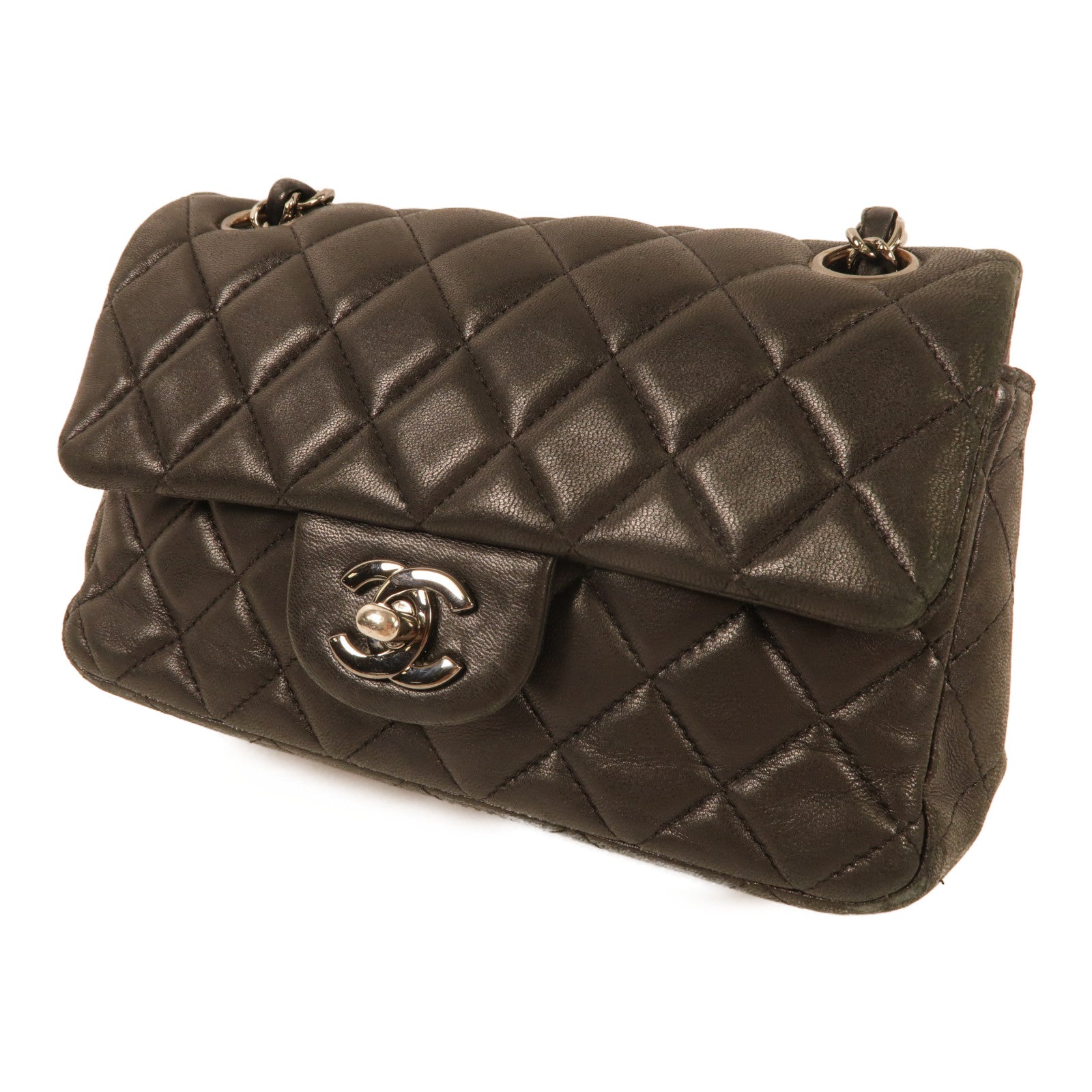 CHANEL 羊皮皮革Mini Classic 20銀扣肩背袋