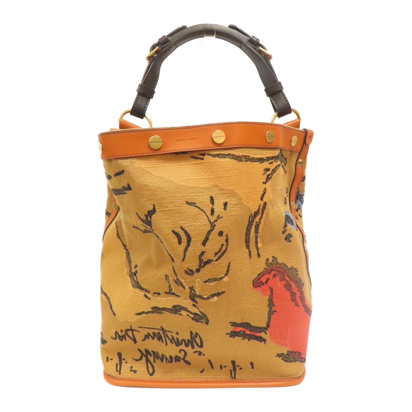 Dior 【激減優惠】帆布/牛皮皮革Shoulder Bag金扣肩背袋啡色