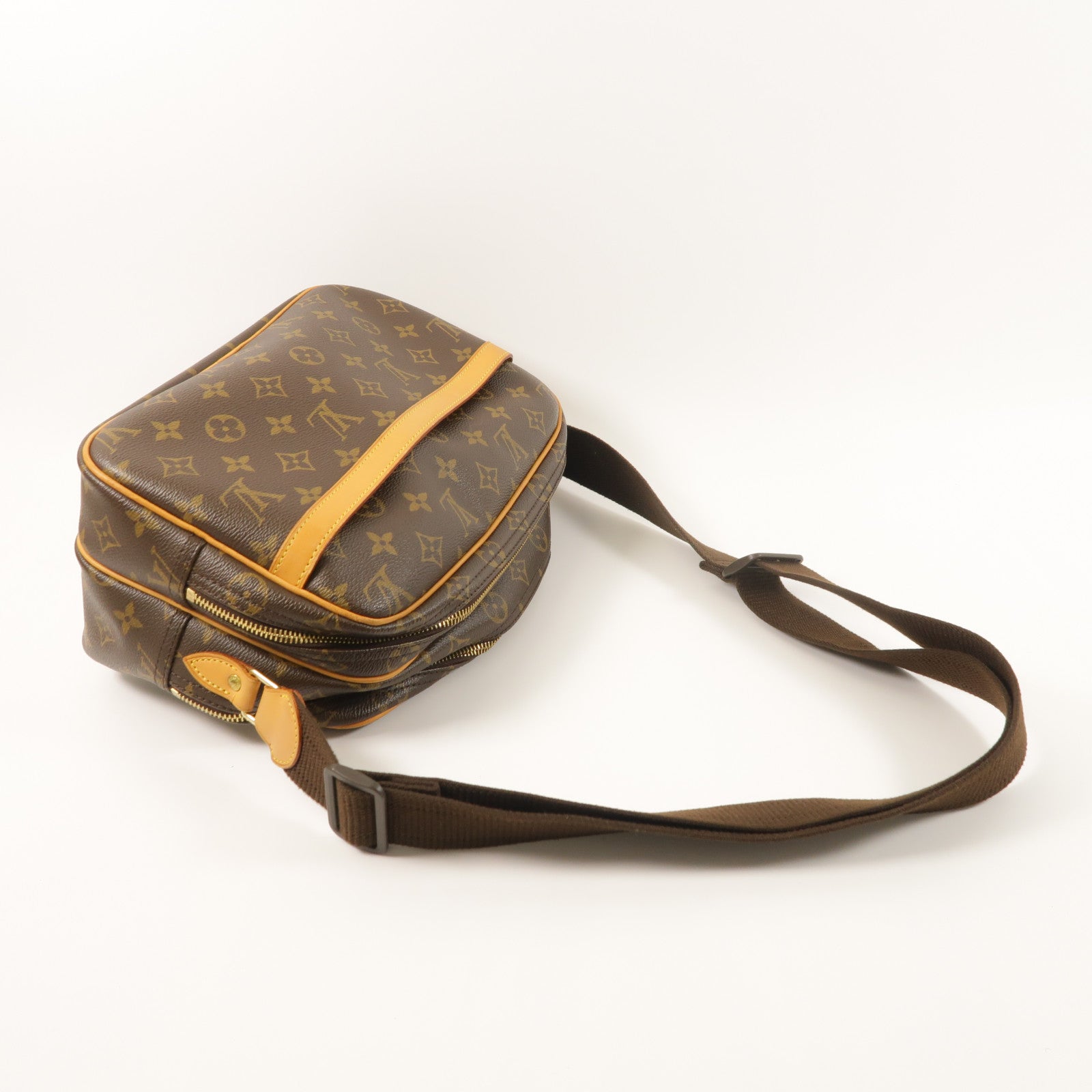 LOUIS VUITTON Monogram Reporter PM金扣肩背袋棕色