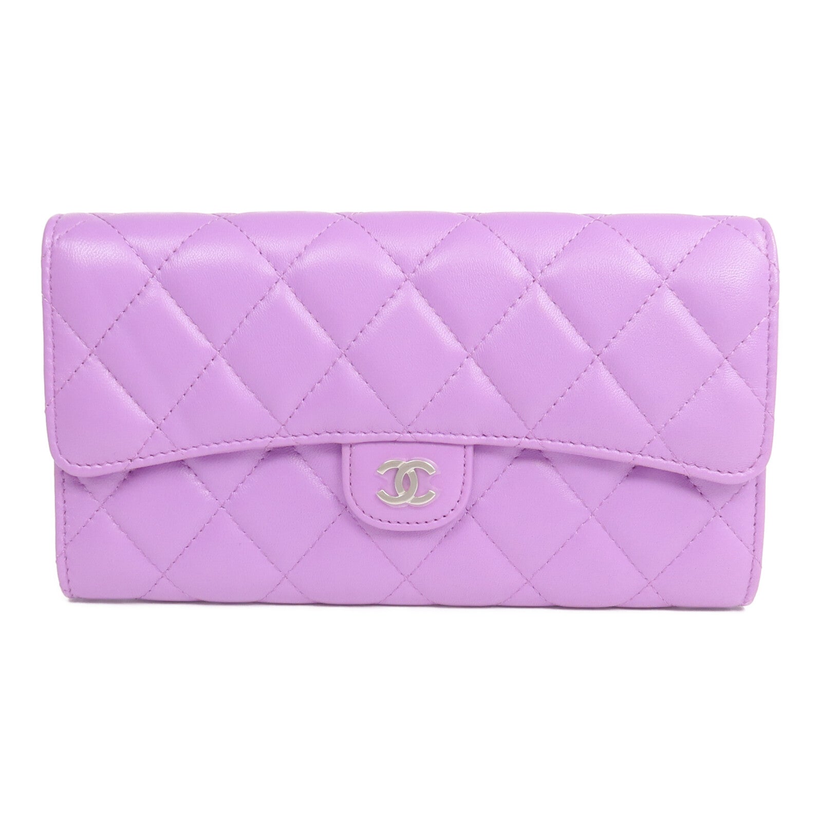 CHANEL 羊皮皮革Long Wallet銀扣長錢包