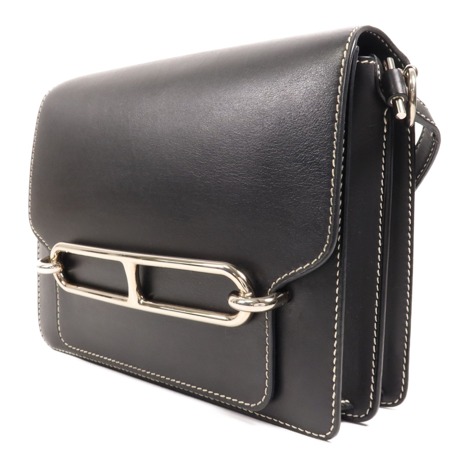 HERMES Sombrero皮革Roulis 23銀扣肩背袋Noir