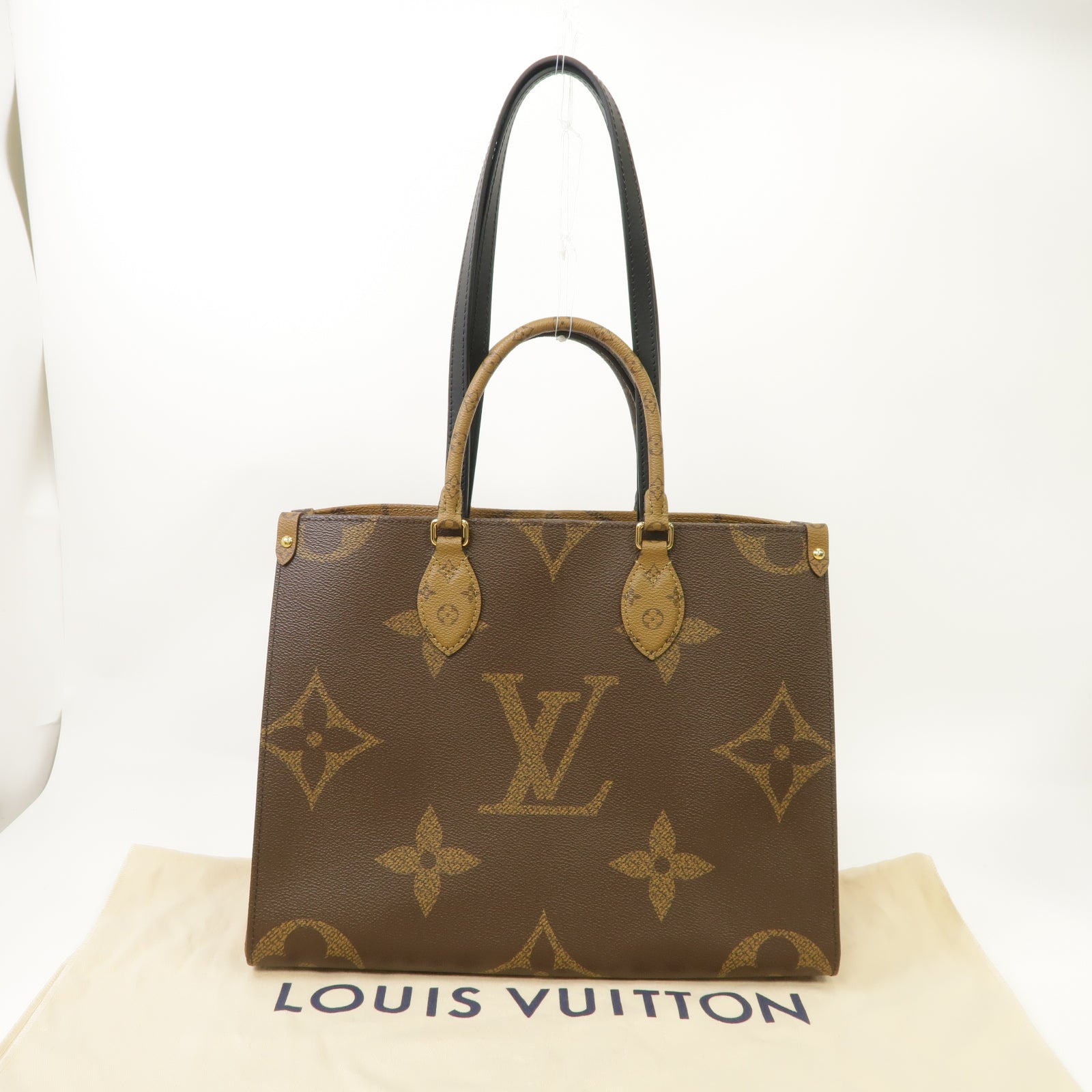 LOUIS VUITTON Monogram Giant Reverse OnTheGo MM金扣手挽肩背兩用袋棕色