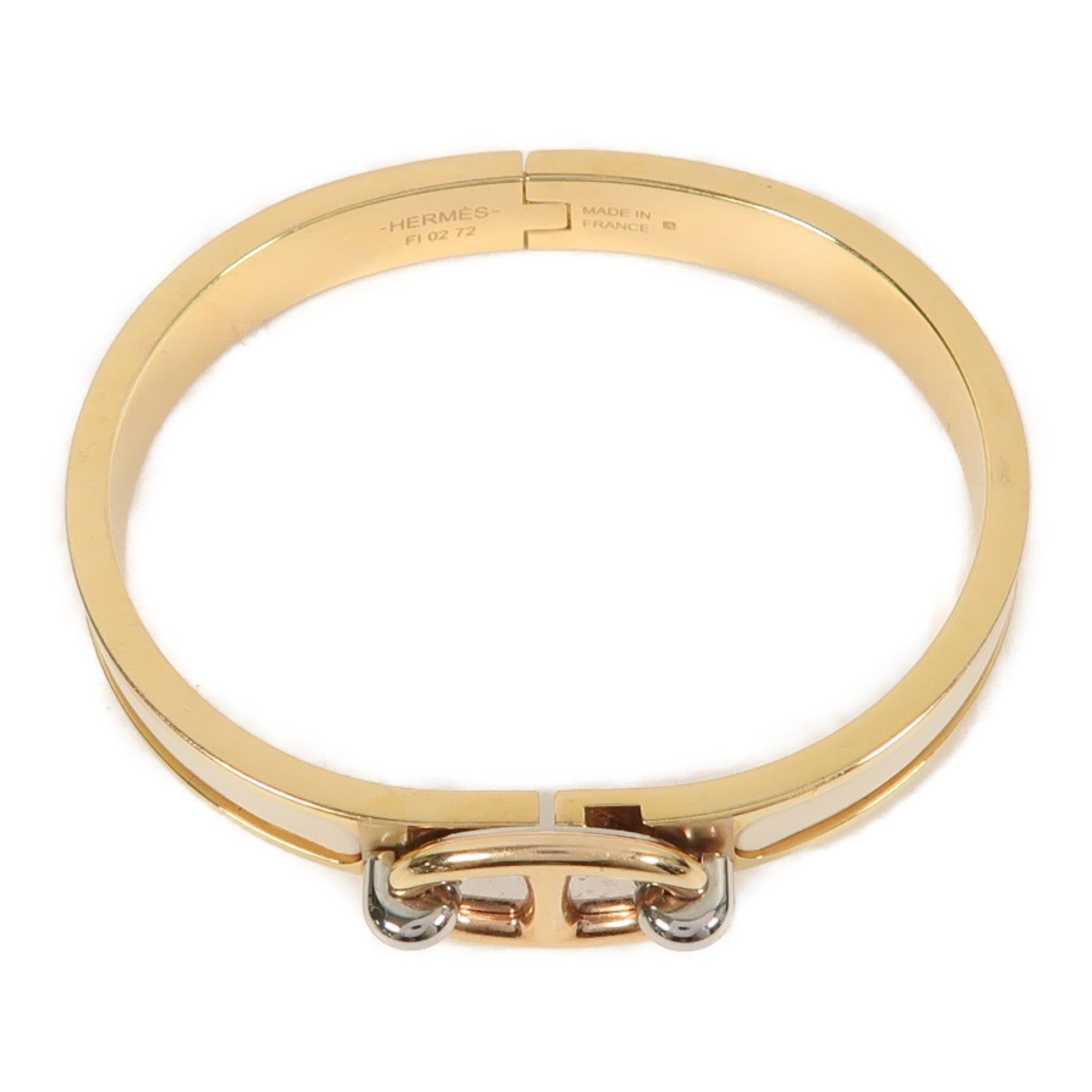 HERMES 金屬Mini Clic Chaine D'Ancre Bracelet手鐲米色/金色