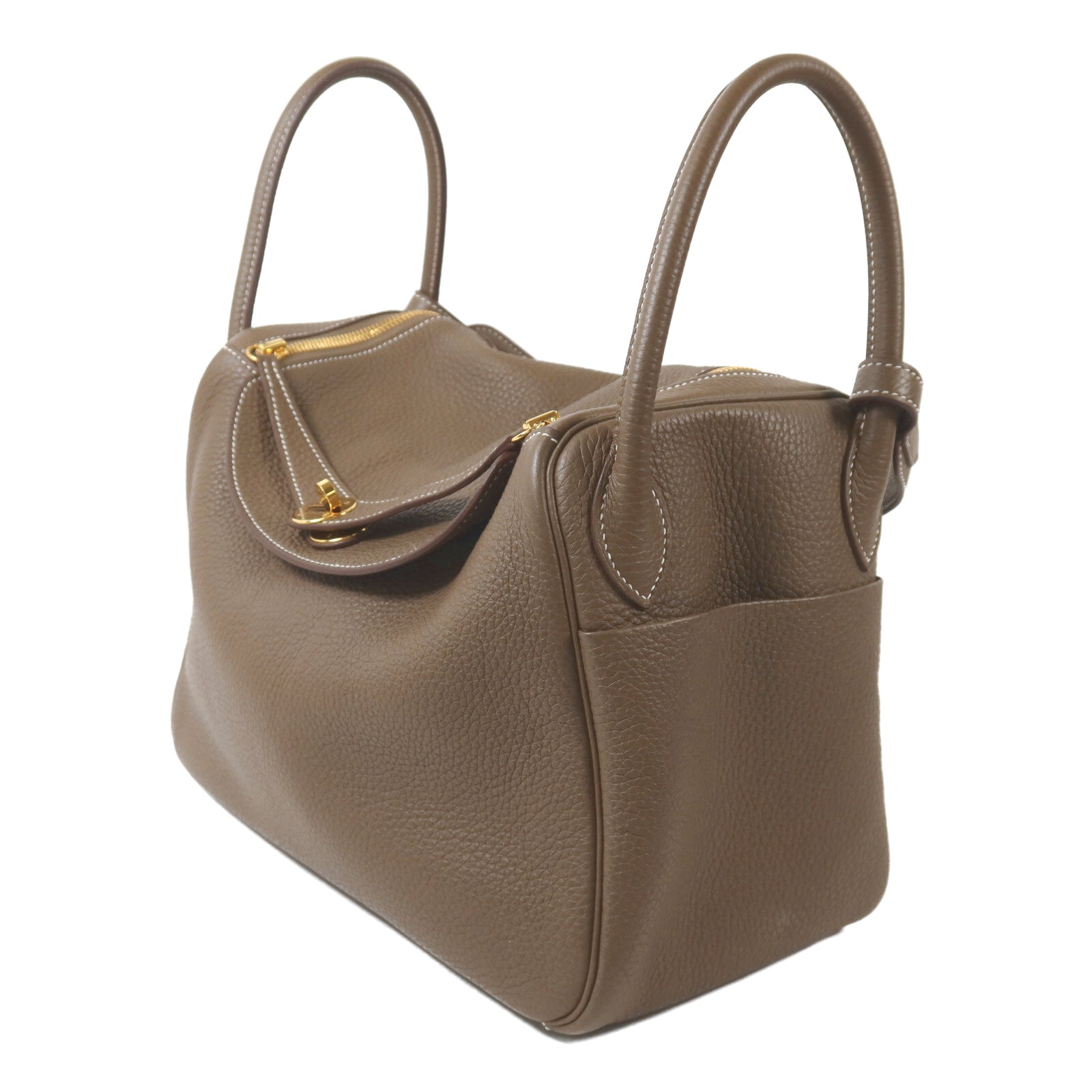 HERMES Clemence皮革Lindy 30金扣手挽肩背兩用袋Etoupe