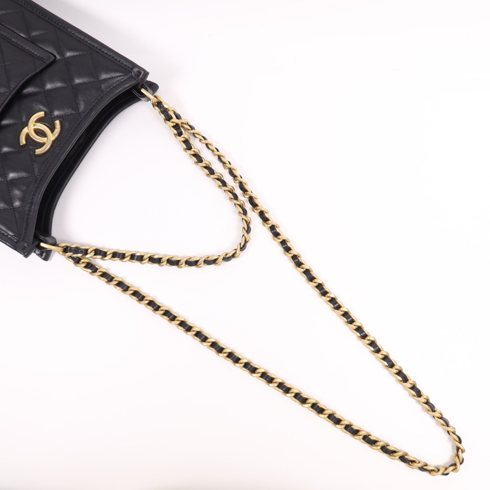 CHANEL 牛皮皮革Chanel Hobo金扣鏈帶手挽肩背兩用袋