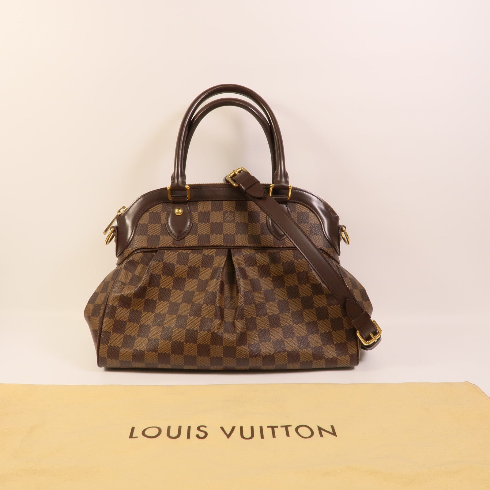LOUIS VUITTON Damier Trevi金扣手挽肩背兩用袋棕色