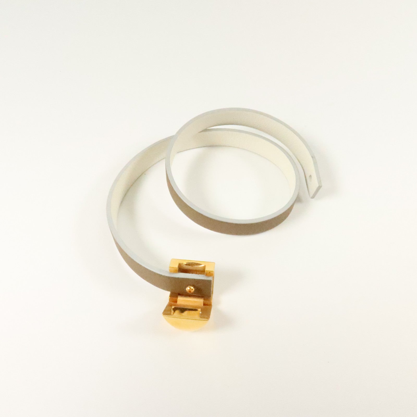HERMES Swift皮革Medor Infini Double金扣手鏈Etoupe/Blanc