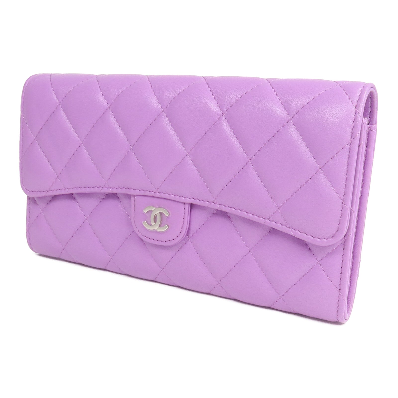 CHANEL 羊皮皮革Long Wallet銀扣長錢包