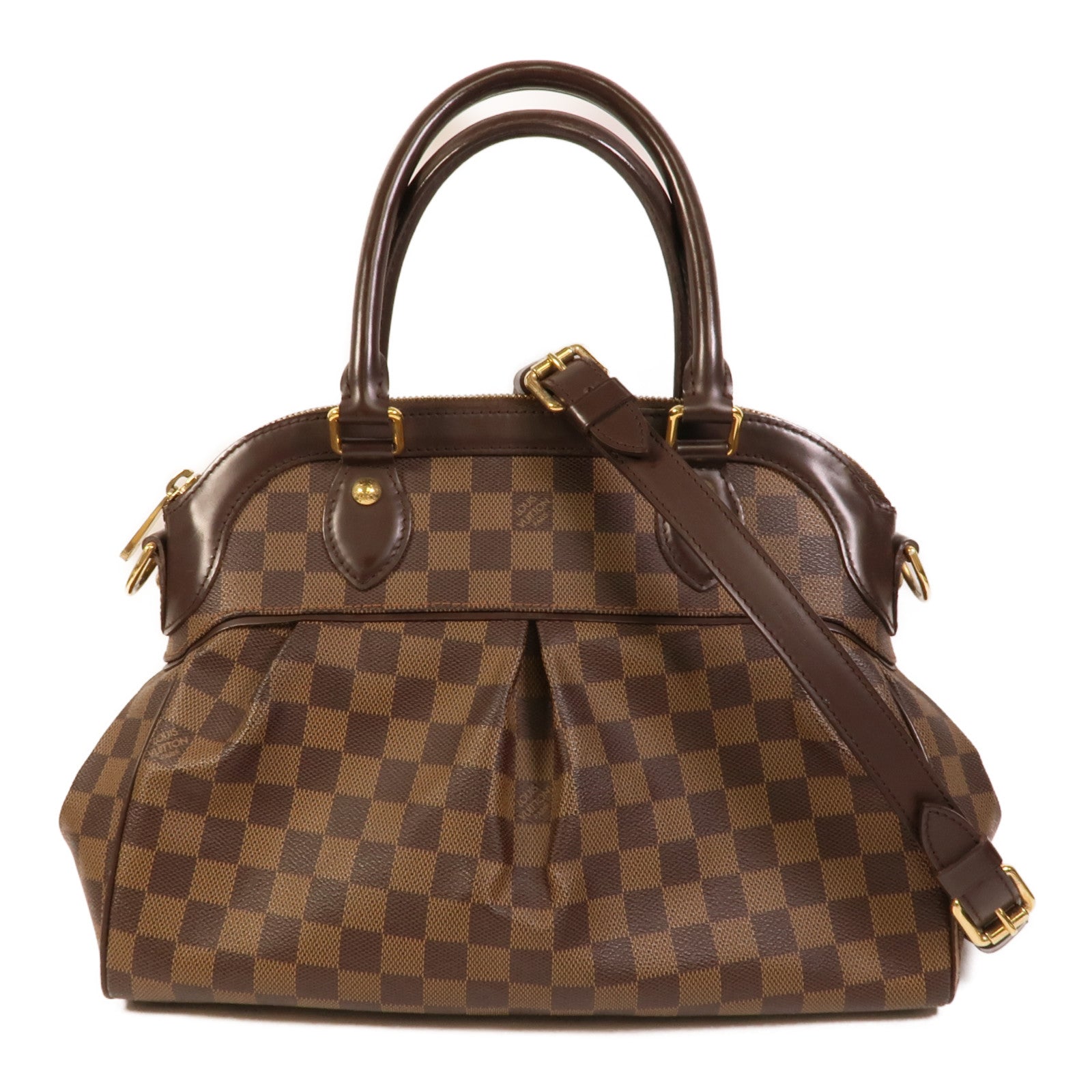 LOUIS VUITTON Damier Trevi金扣手挽肩背兩用袋棕色