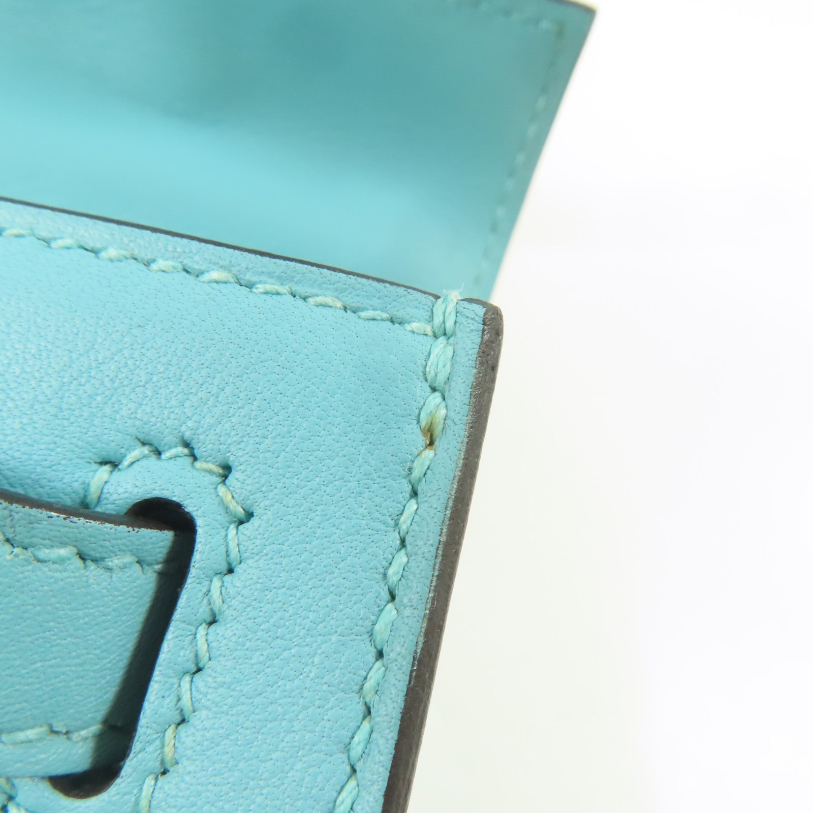 HERMES Swift皮革Kelly Pochette銀扣手挽袋Bleu Du Nord/藍色