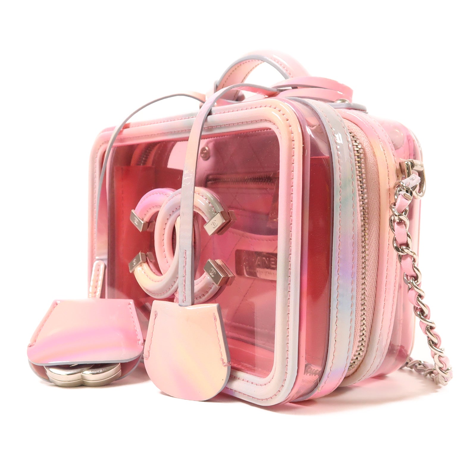 CHANEL PVC Vanity Case銀扣手挽肩背兩用袋
