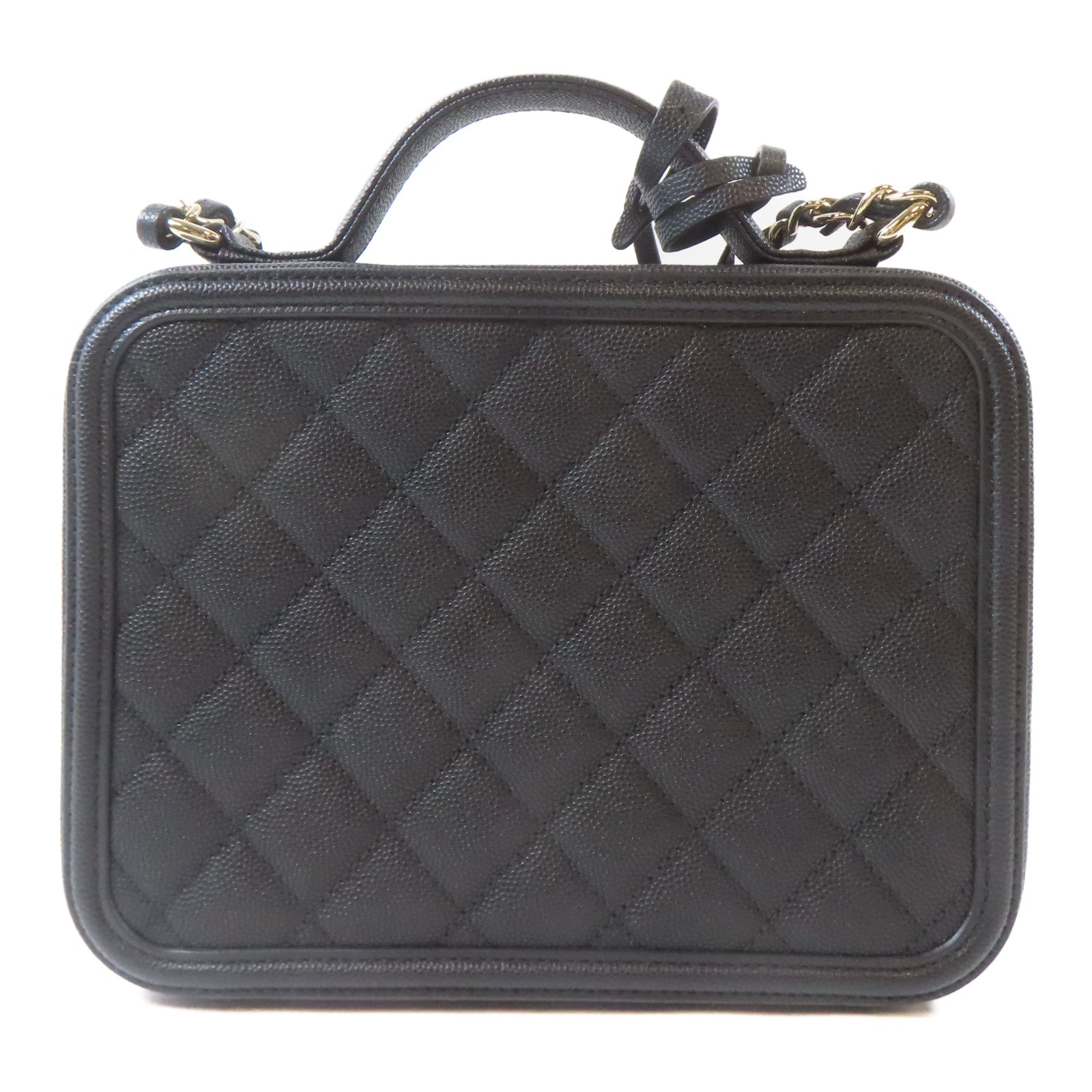 CHANEL 菱格Caviar皮革Vanity Case金扣手挽肩背兩用袋黑色