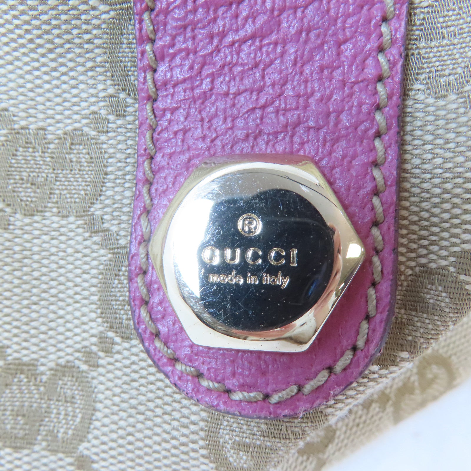 GUCCI 帆布Boston Bag金扣波士頓包棕色/粉紅色