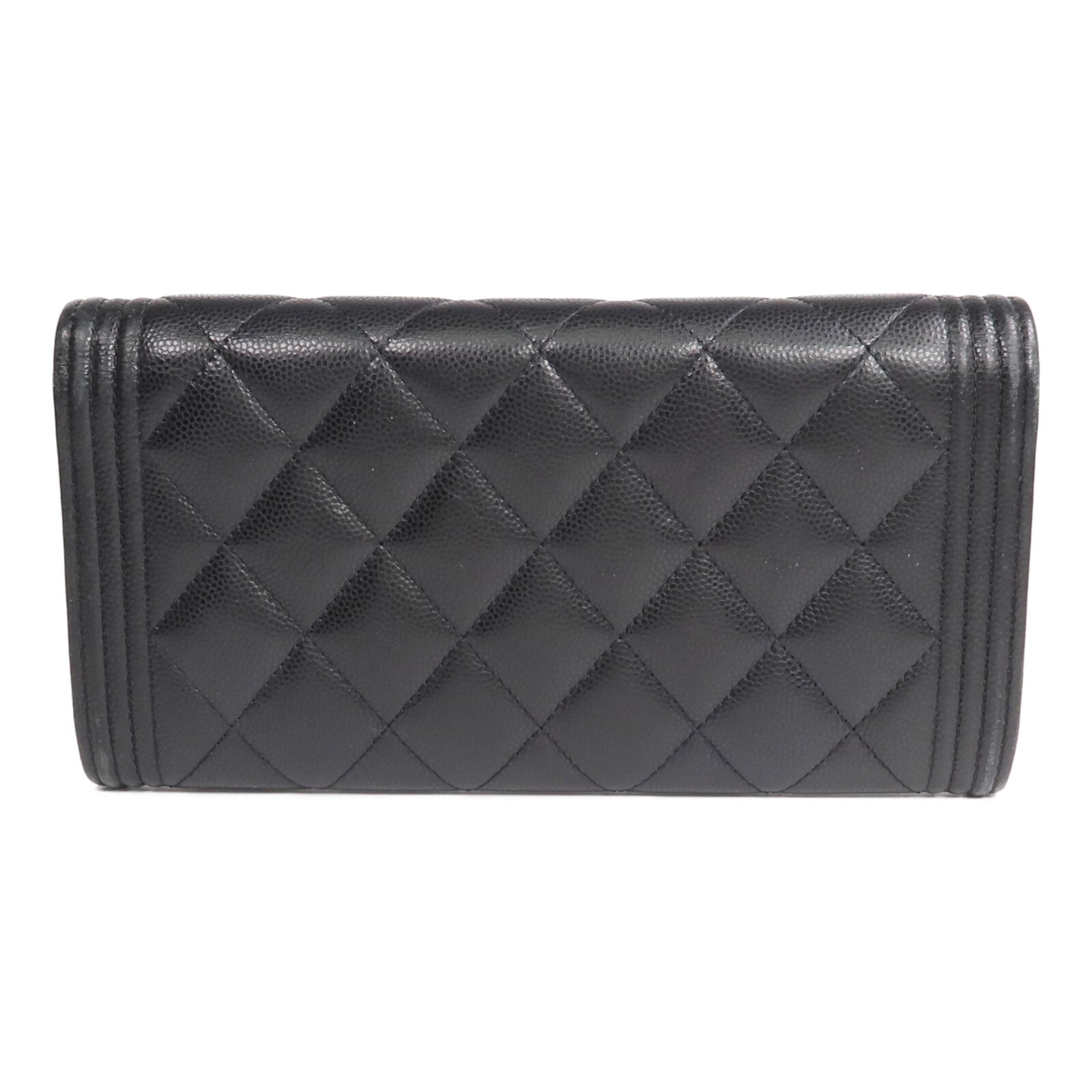 CHANEL 牛皮皮革Boy Long Wallet金扣長錢包