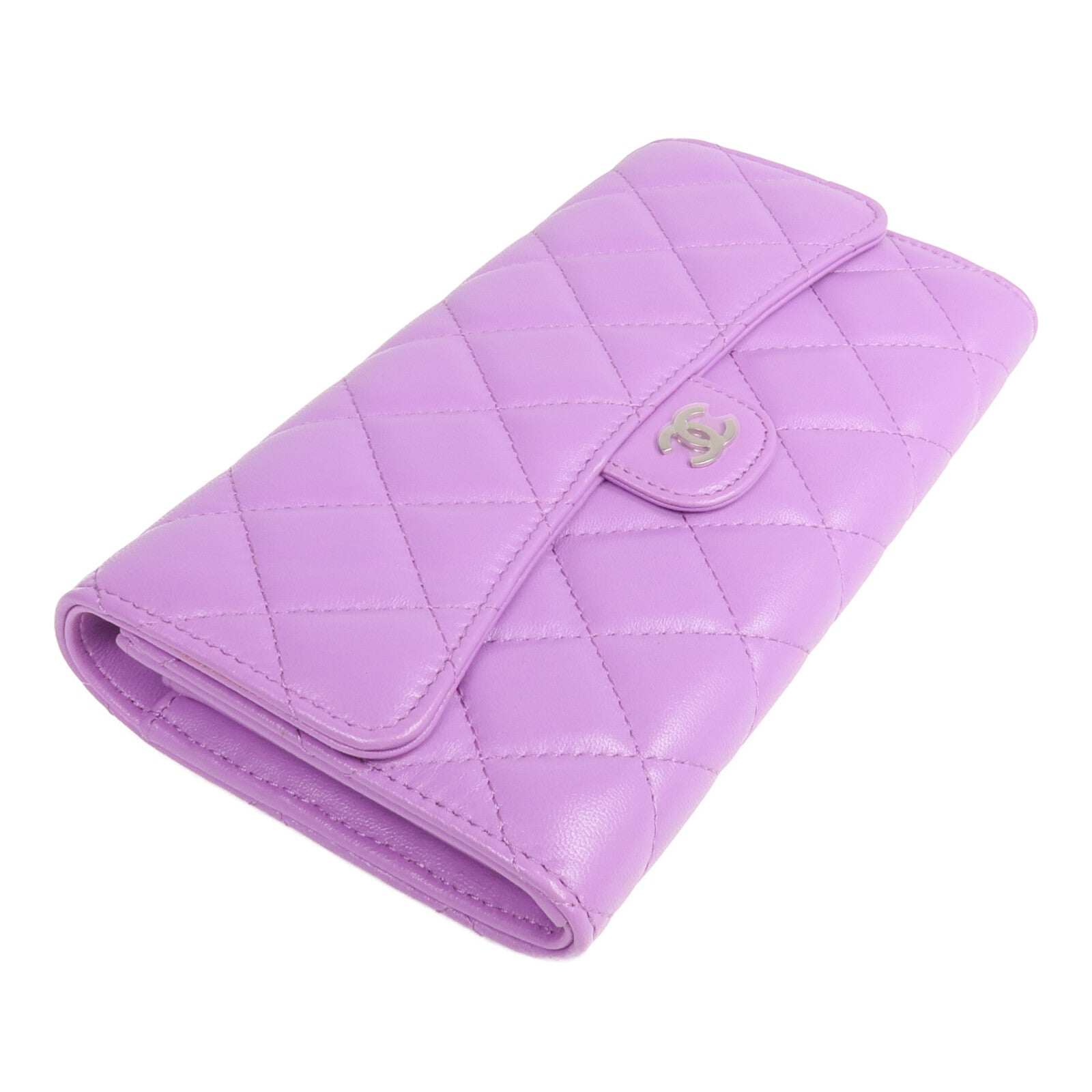 CHANEL 羊皮皮革Long Wallet銀扣長錢包