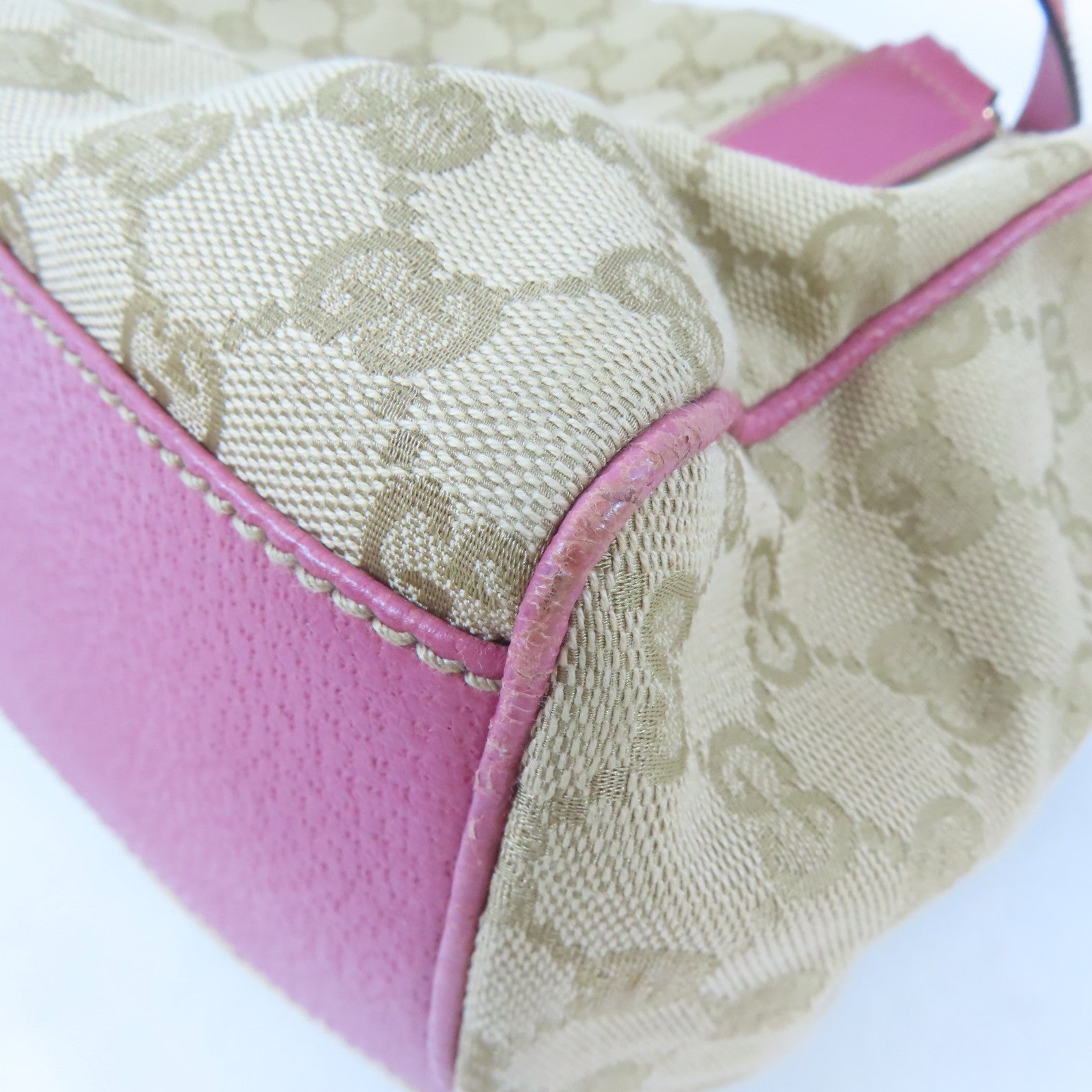 GUCCI 帆布Boston Bag金扣波士頓包棕色/粉紅色