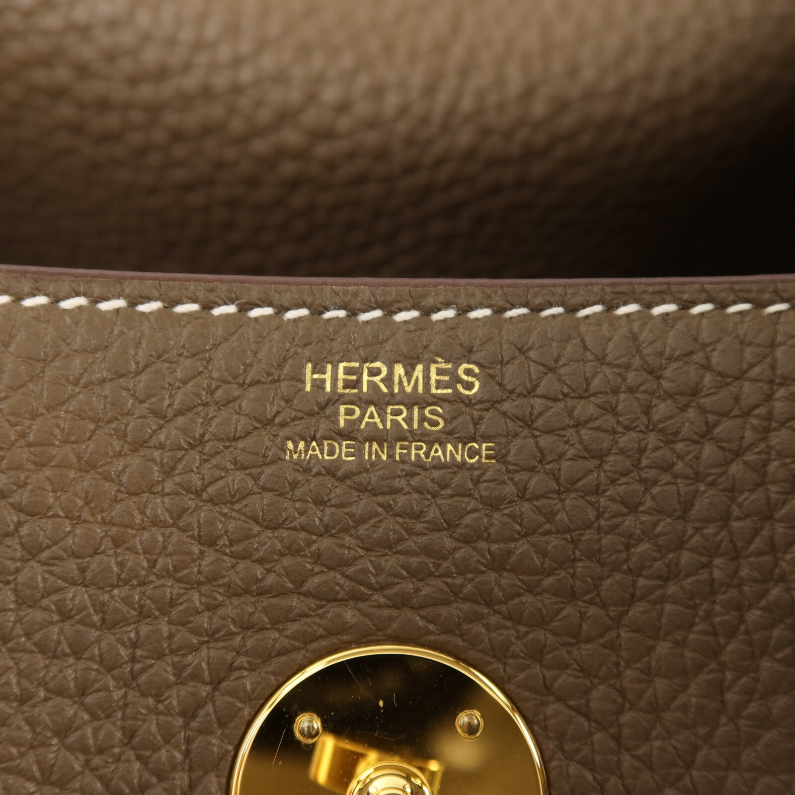 HERMES Clemence皮革Lindy 30金扣手挽肩背兩用袋Etoupe