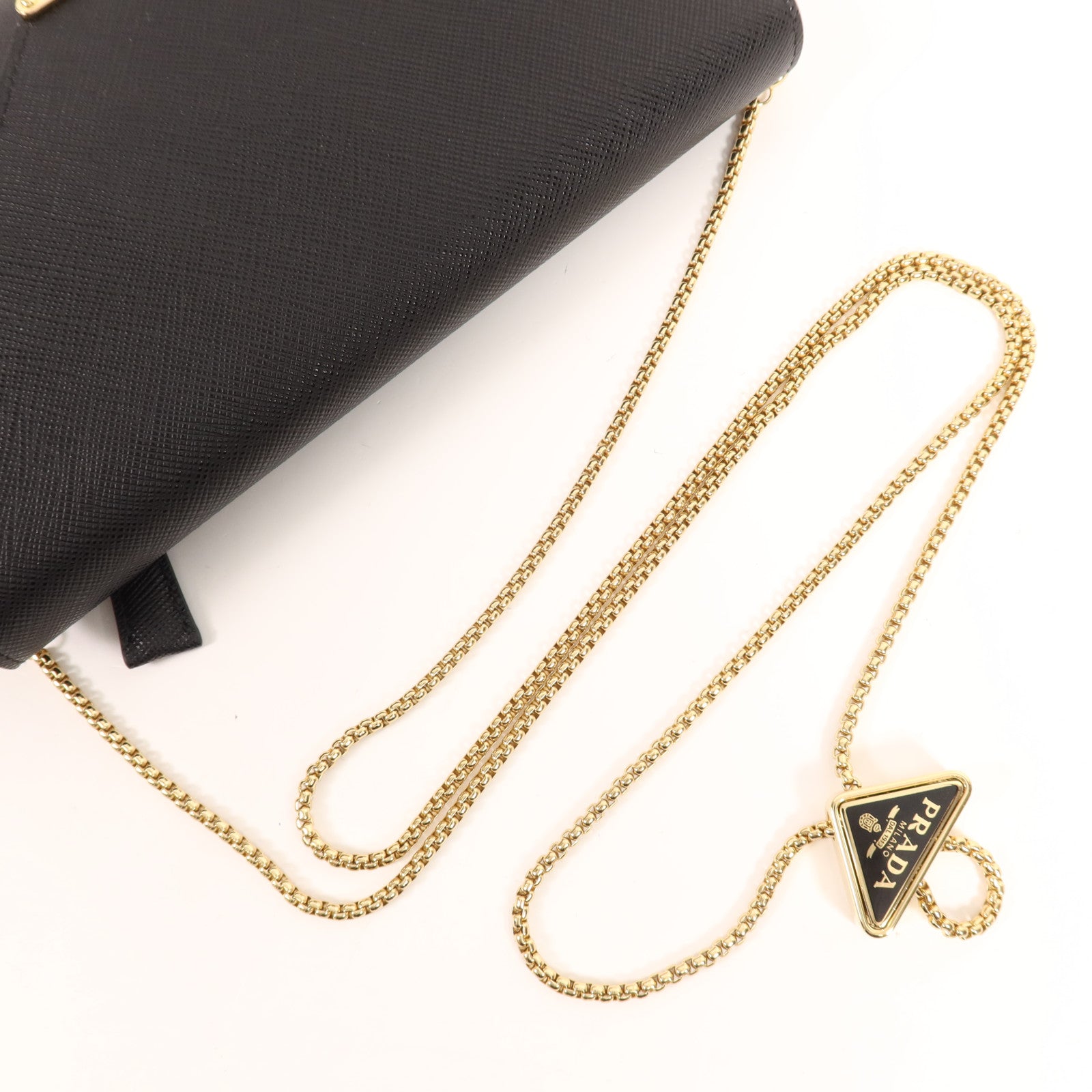 PRADA 【激減優惠】牛皮皮革Chain Shoulder金扣鏈帶肩背袋