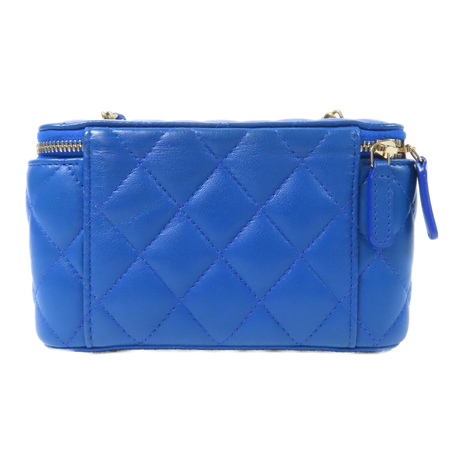 CHANEL 【激減優惠】菱格羊皮皮革Vanity Case金扣鏈帶肩背袋藍色