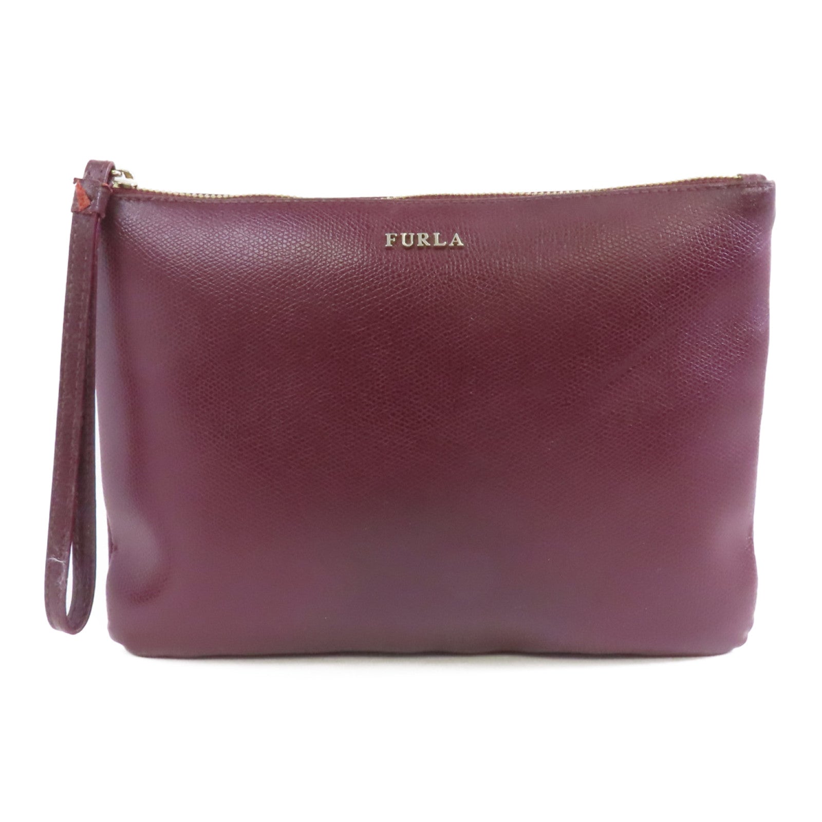Furla 牛皮皮革Pouch/Clutch金扣手拿包酒紅色