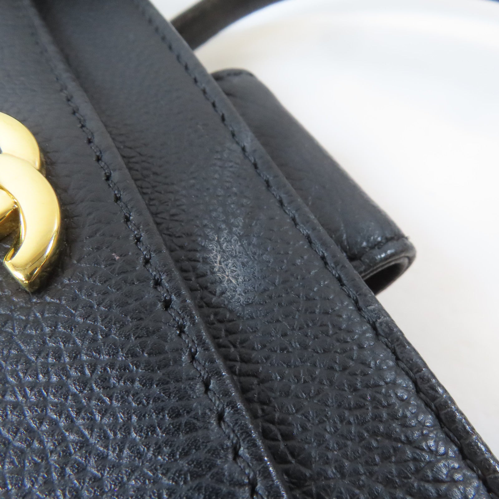 CHANEL 牛皮皮革Handbag金扣手挽袋黑色