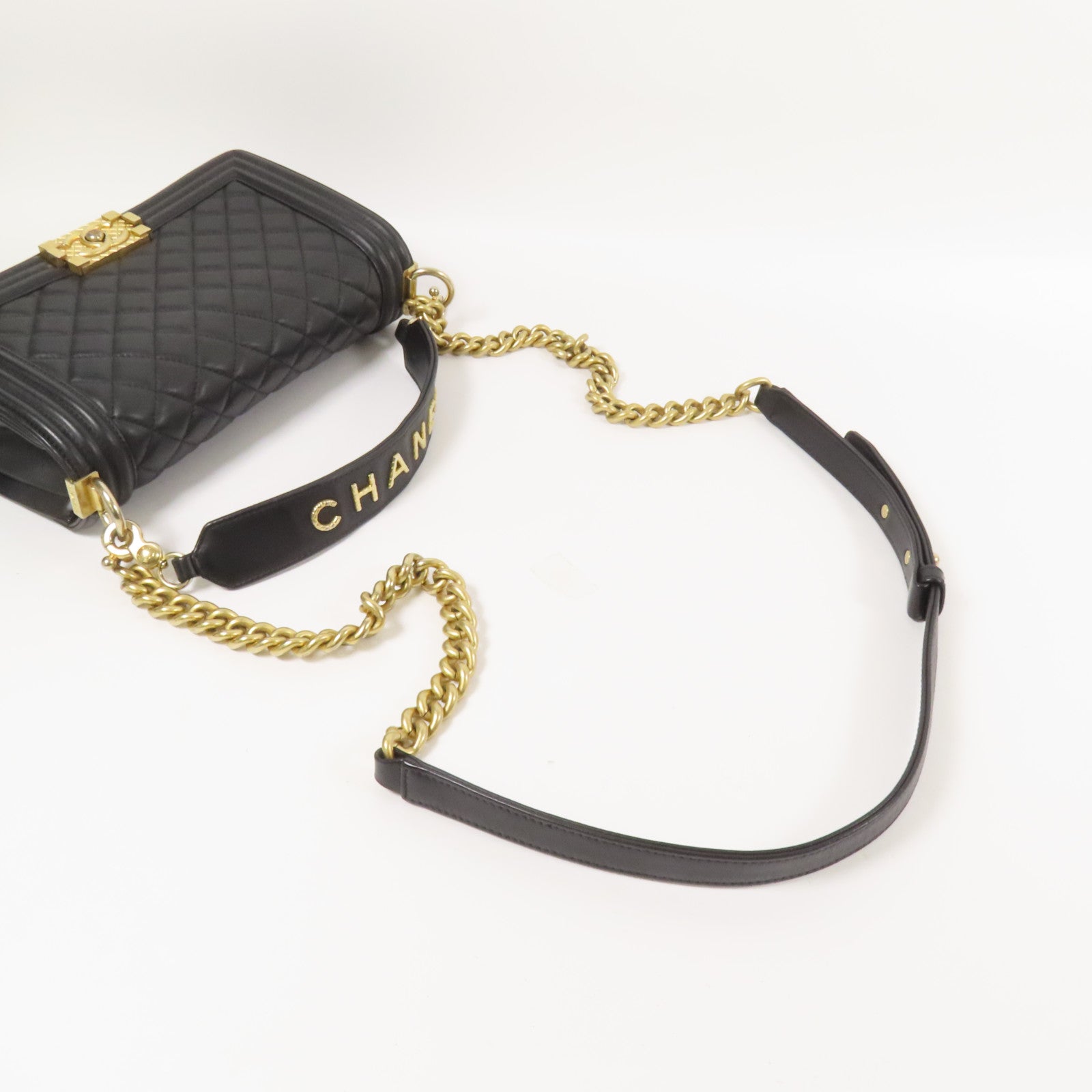 CHANEL 羊皮皮革Boy 25 2Way Shoulder Bag金扣鏈帶手挽肩背兩用袋