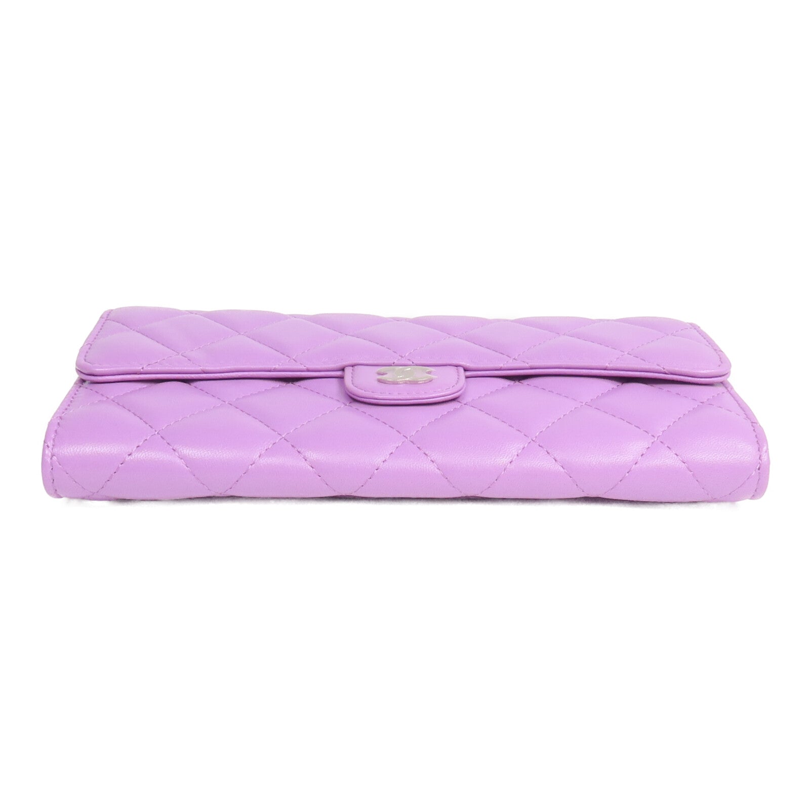CHANEL 羊皮皮革Long Wallet銀扣長錢包