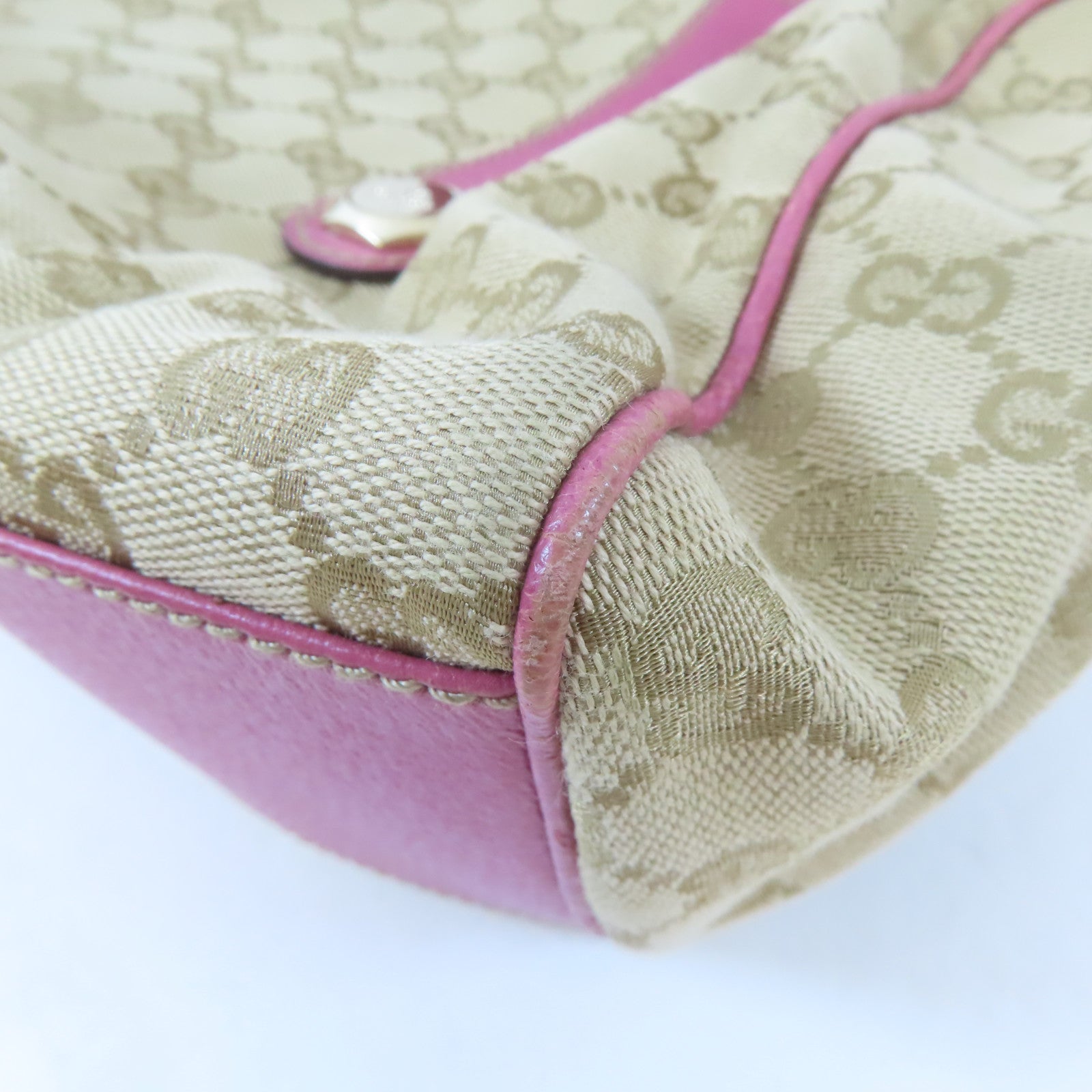 GUCCI 帆布Boston Bag金扣波士頓包棕色/粉紅色