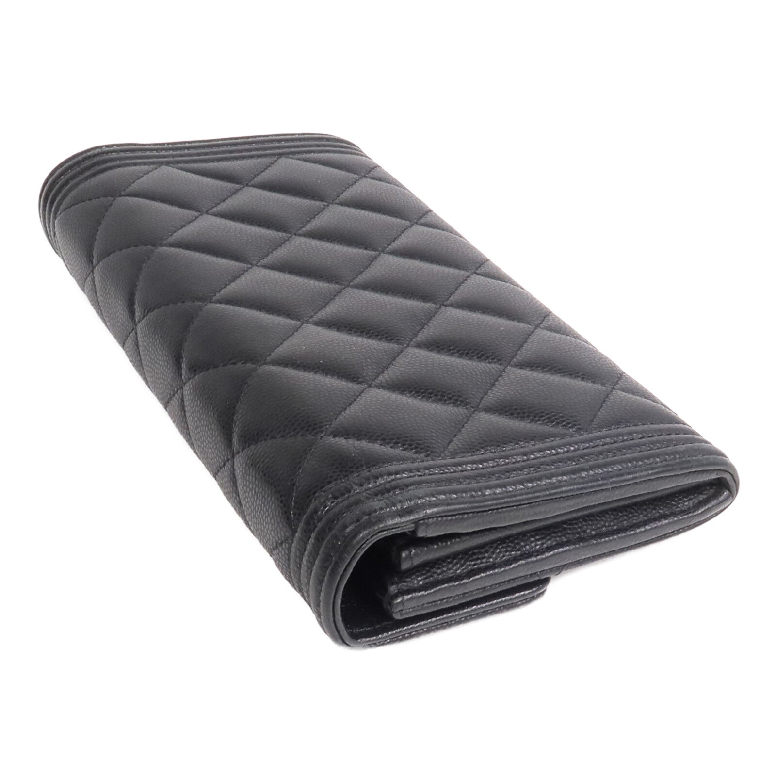 CHANEL 牛皮皮革Boy Long Wallet金扣長錢包
