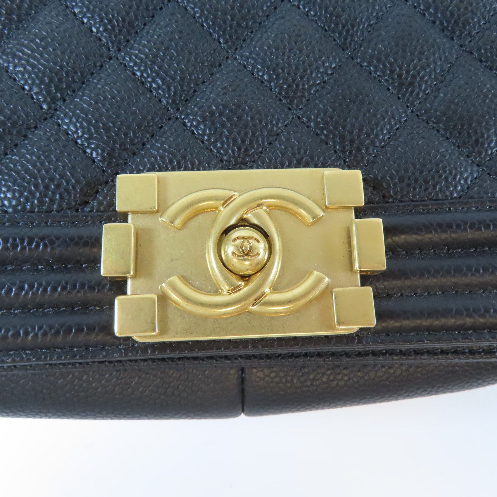 CHANEL 【激減優惠】菱格Caviar皮革Boy 25金扣鏈帶肩背袋黑色