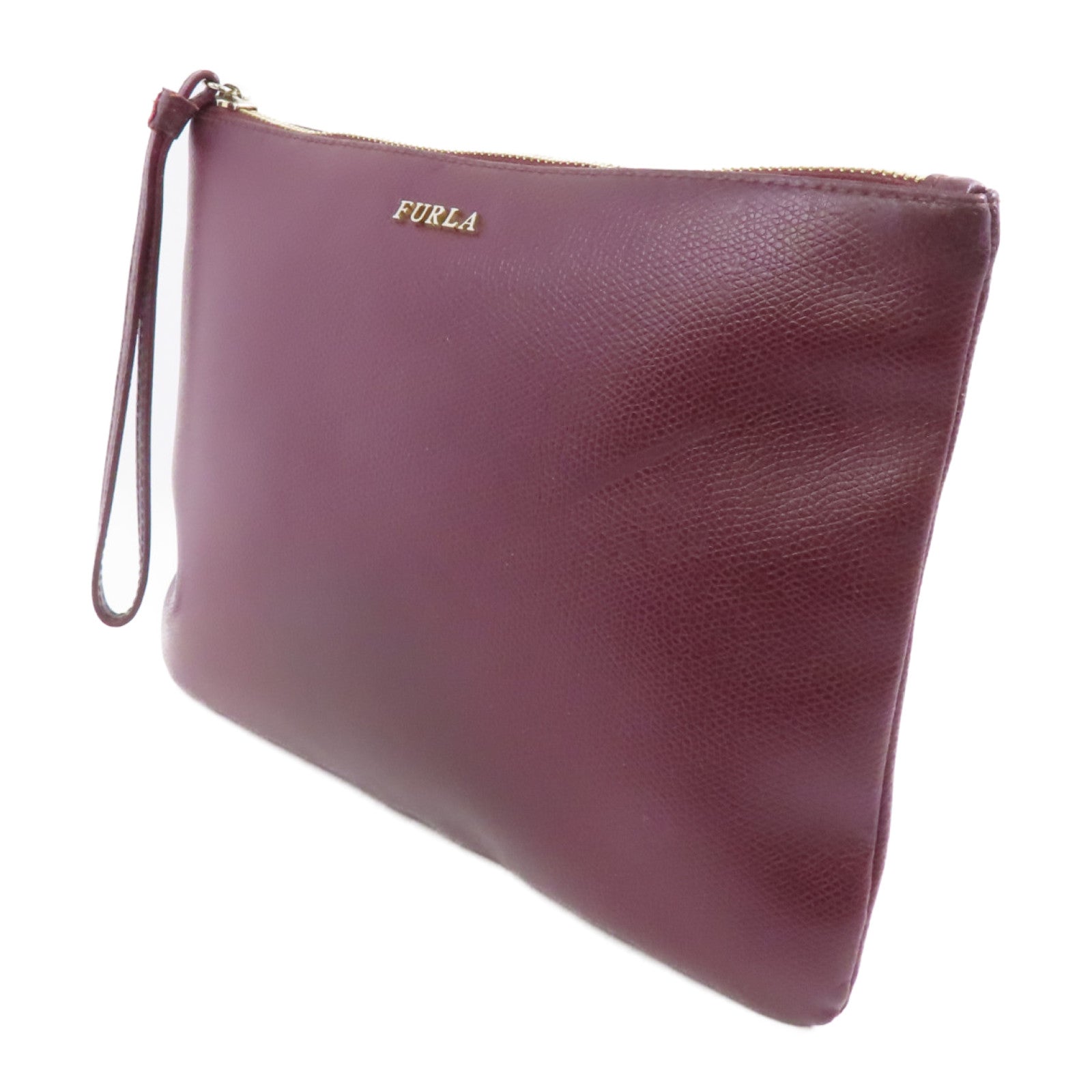 Furla 牛皮皮革Pouch/Clutch金扣手拿包酒紅色