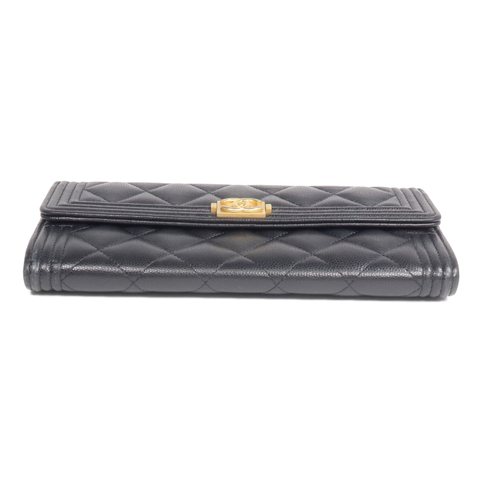 CHANEL 牛皮皮革Boy Long Wallet金扣長錢包