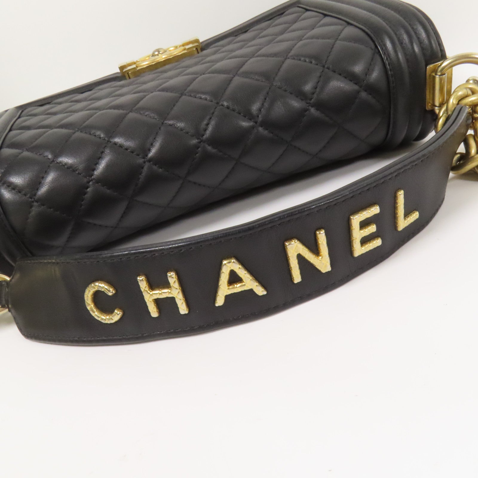 CHANEL 羊皮皮革Boy 25 2Way Shoulder Bag金扣鏈帶手挽肩背兩用袋