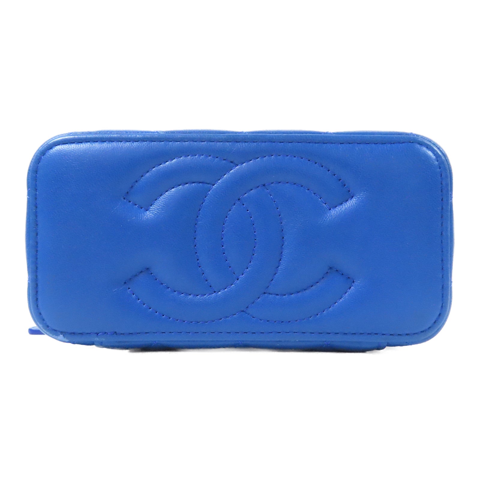 CHANEL 【激減優惠】菱格羊皮皮革Vanity Case金扣鏈帶肩背袋藍色