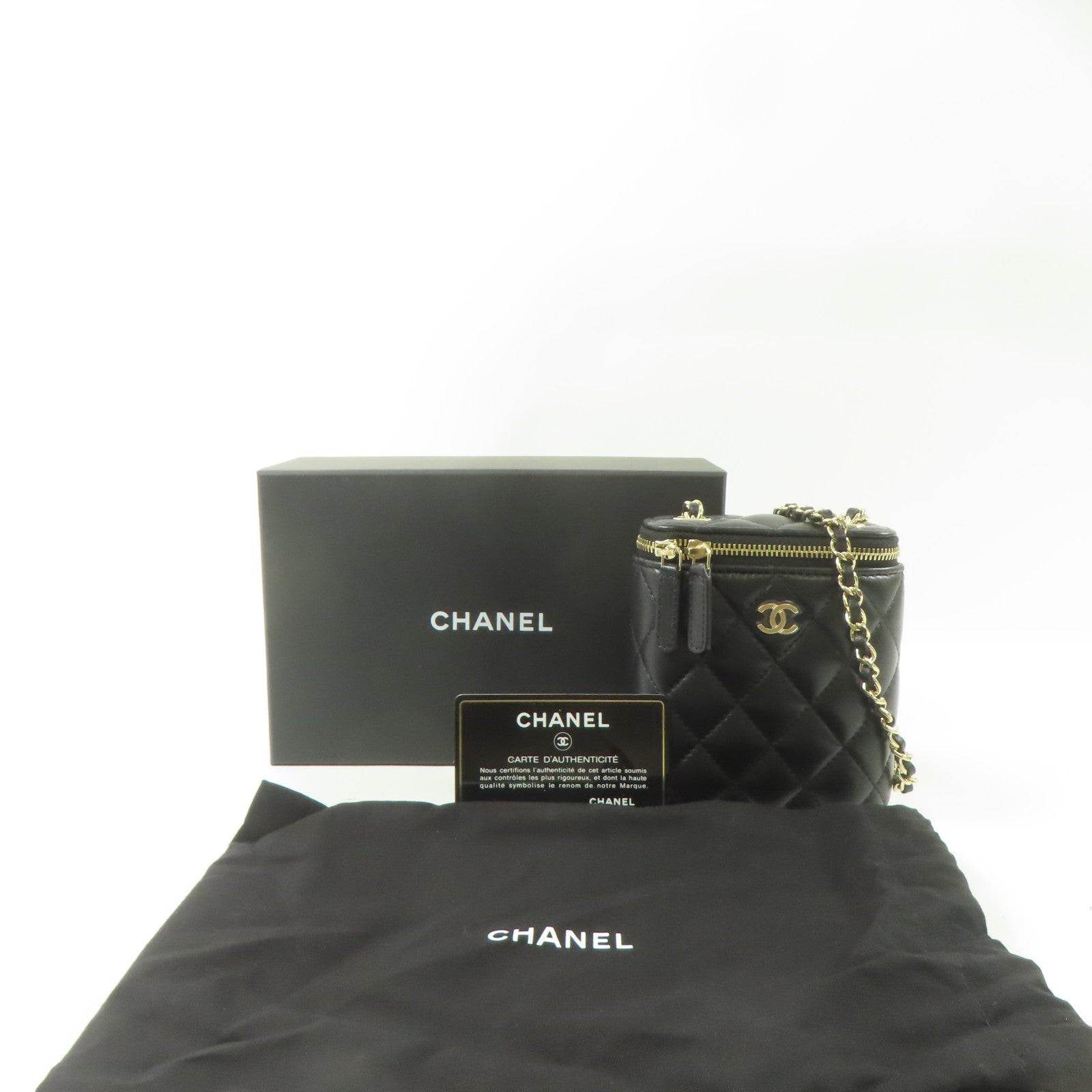 CHANEL 羊皮皮革Vanity Case金扣肩背袋黑色