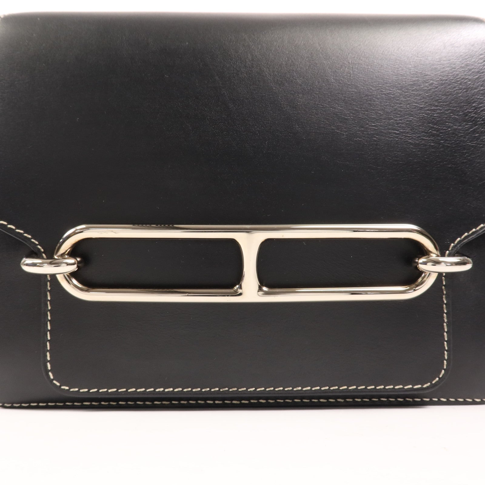 HERMES Sombrero皮革Roulis 23銀扣肩背袋Noir